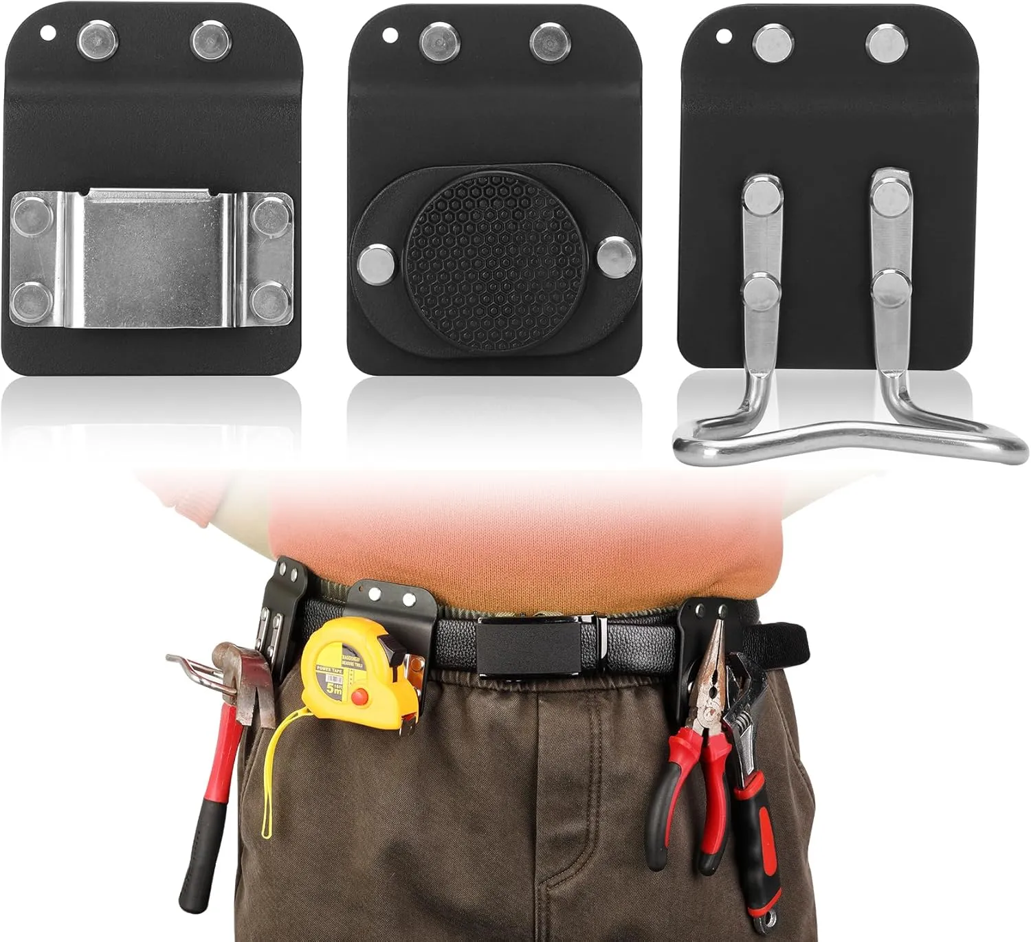 Hammer Holder and Tape Measure Clip for Belt, Magnetic Tool Holder, Multifunctional Strong Magnet Belt Tool Clip for Wrench, Pliers, Screw Driver, Screws, Sockets, Drill Bit or Any Hardware Holder