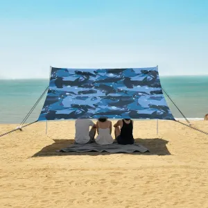 Hammerhead Shark Silhouette Beach Canopy Tent Anti-UV & Wind Resistant, Camping Sun Shelter Easy Setup Portable,Outdoor Shade Tents with Sandbags,Sand Shovels,Ground Pegs & Stability Poles