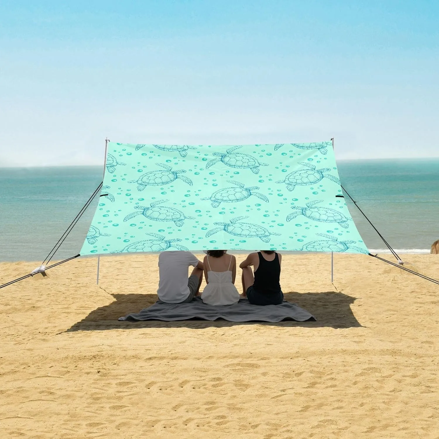 Hand Drawn Sea Turtles Beach Camping Tent Sun Shelter for Whole Family, Beach Shade Canopy with UPF50  UV Protection,Easy Set Up and Carry,Outdoor Shade for Trips, Fishing, Backyard Fun Picnics