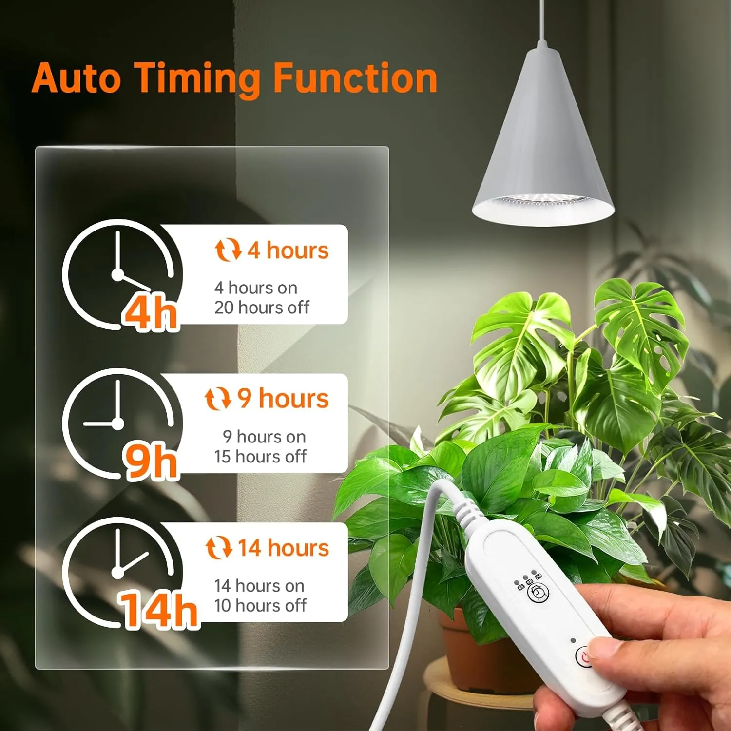 Hanging Grow Light, 25W Full Spectrum Plant Lights for Indoor Plants, 16.4FT Power Cord, 5000K with Timer Function