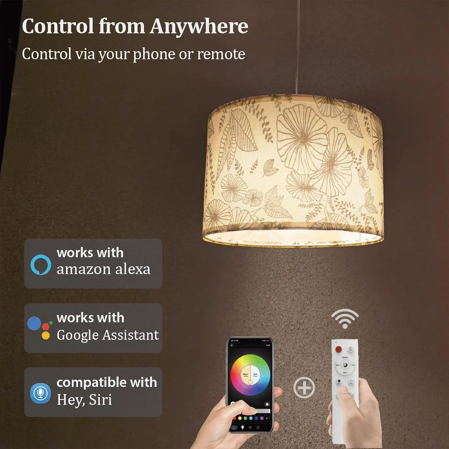 Hanging Lamp Plug in Pendant Light 2 Pack with Remote Control, 15Ft Hanging Lights with Plug in Cord Flower Lamp Shade Hanging lamps for Living Room Plug in Hanging Light Fixture for Bedroom, Kitchen