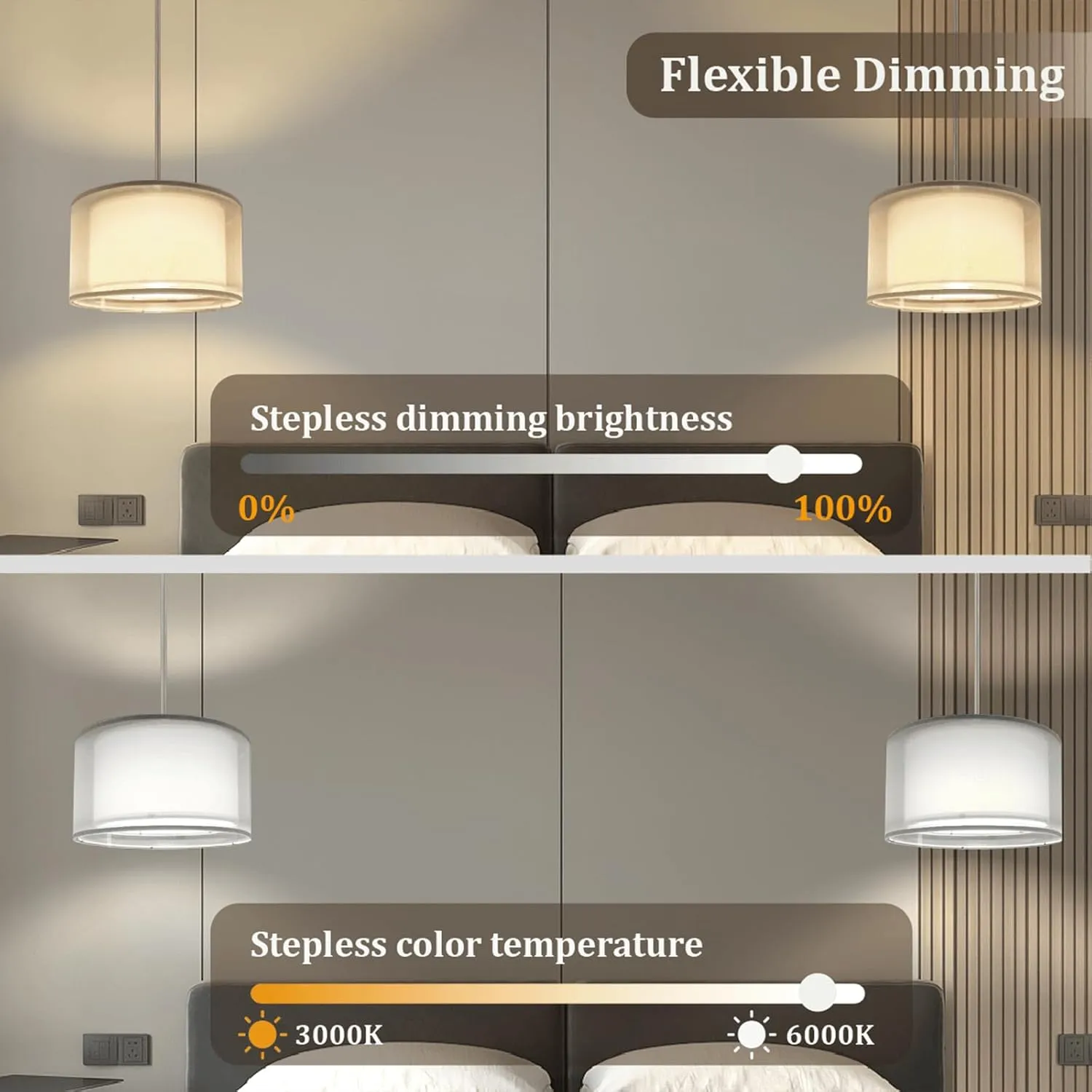 Hanging Lamp Plug in Pendant Light 2 Pack with Remote Control, 15Ft Hanging Lights with Plug in Cord White Double Shade Ceiling Pendant Light for Living Room, Bedroom, Kitchen