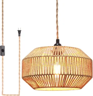 Hanging Lamp Plug in Pendant Light Rattan Hanging Lights with Plug in Cord Hanging lamp Hanging Lights with Plug in Cord Hanging lamp for Living roon