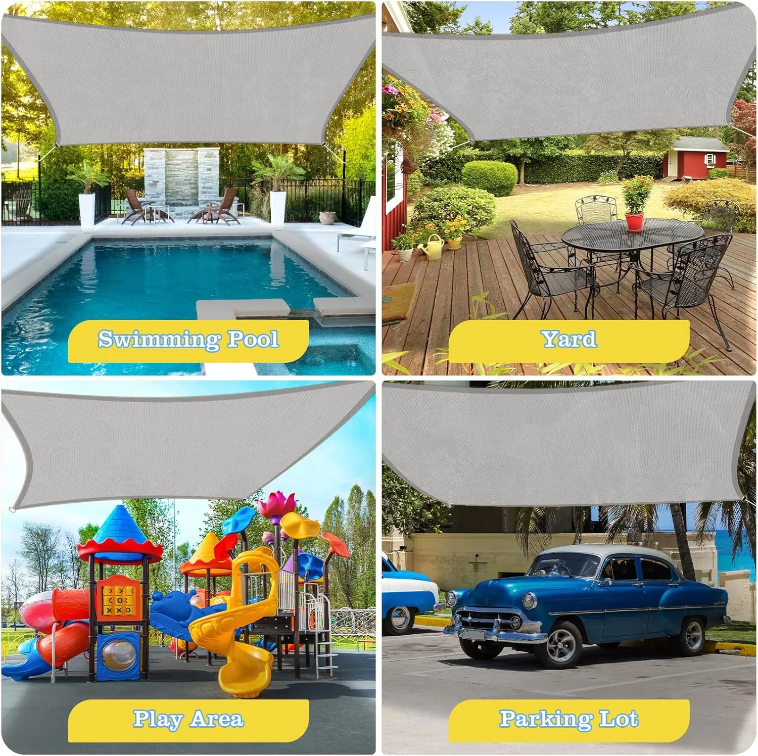 HappyTrends Sun Shade Sail,10'x 13' Heavy Duty UV Protection Beach Shade Canopy Wind sail,Tear and Rust Resistant Patio sail Shade for Yard Deck Lawn Garden Rectangle Sunshade(Grey)