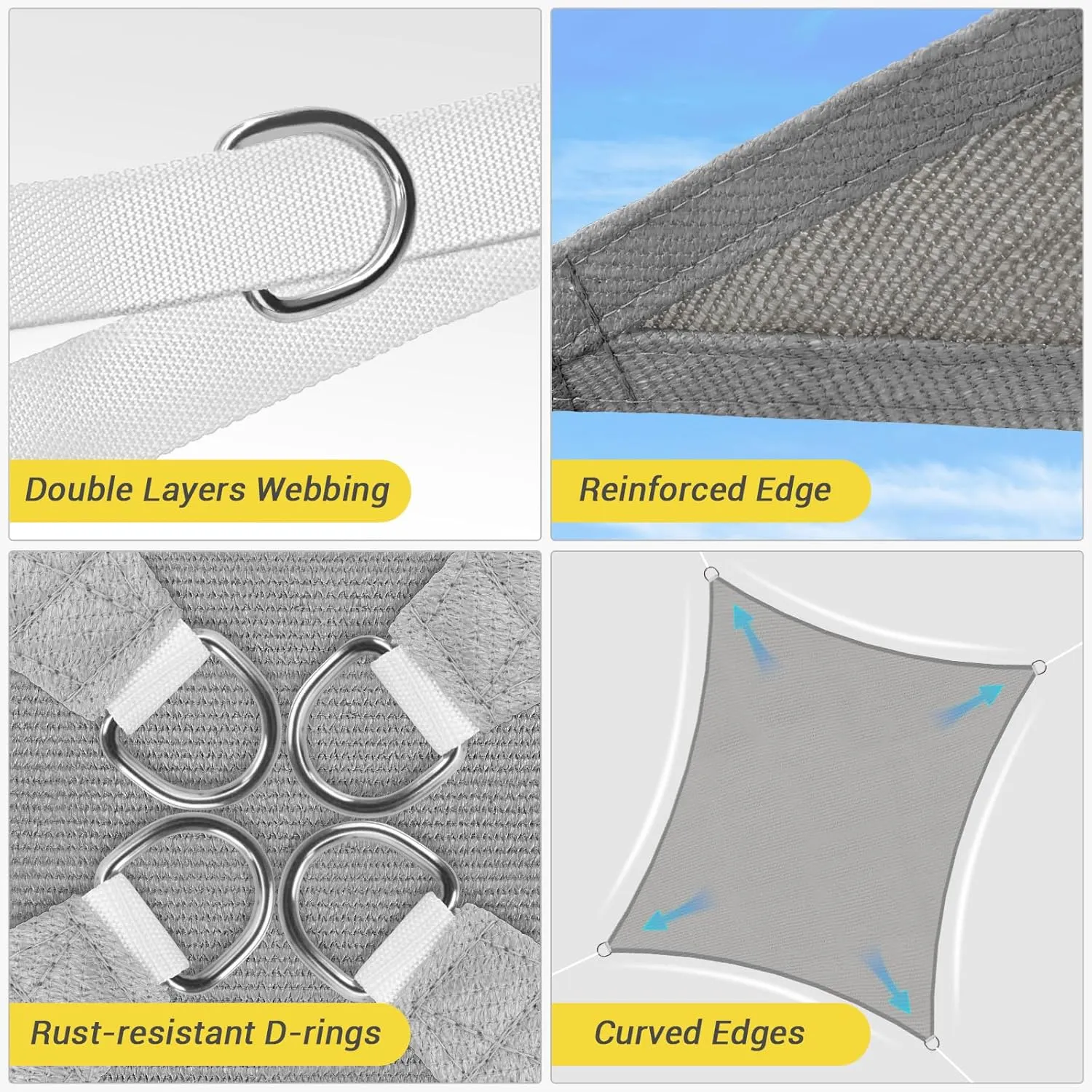 HappyTrends Sun Shade Sail,10'x 13' Heavy Duty UV Protection Beach Shade Canopy Wind sail,Tear and Rust Resistant Patio sail Shade for Yard Deck Lawn Garden Rectangle Sunshade(Grey)