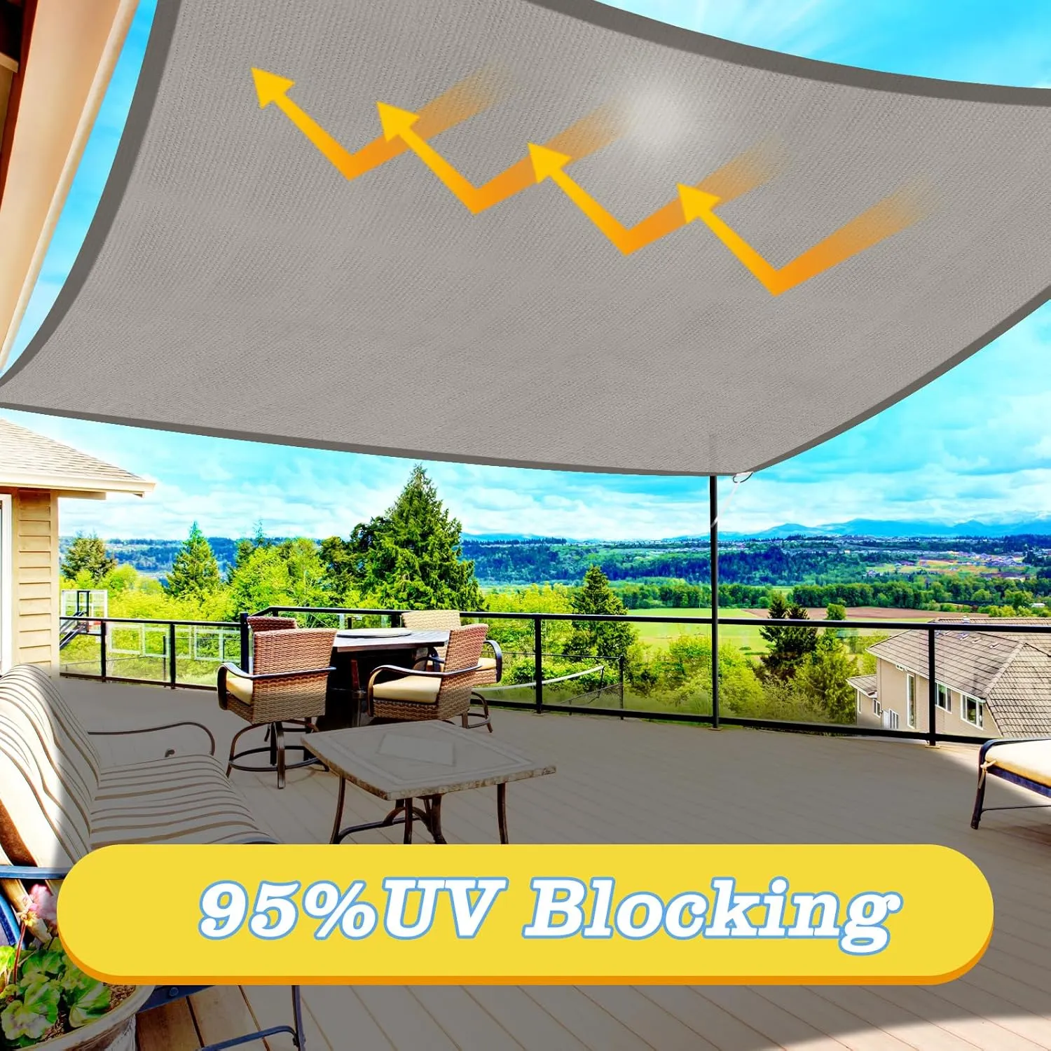 HappyTrends Sun Shade Sail,10'x 13' Heavy Duty UV Protection Beach Shade Canopy Wind sail,Tear and Rust Resistant Patio sail Shade for Yard Deck Lawn Garden Rectangle Sunshade(Grey)