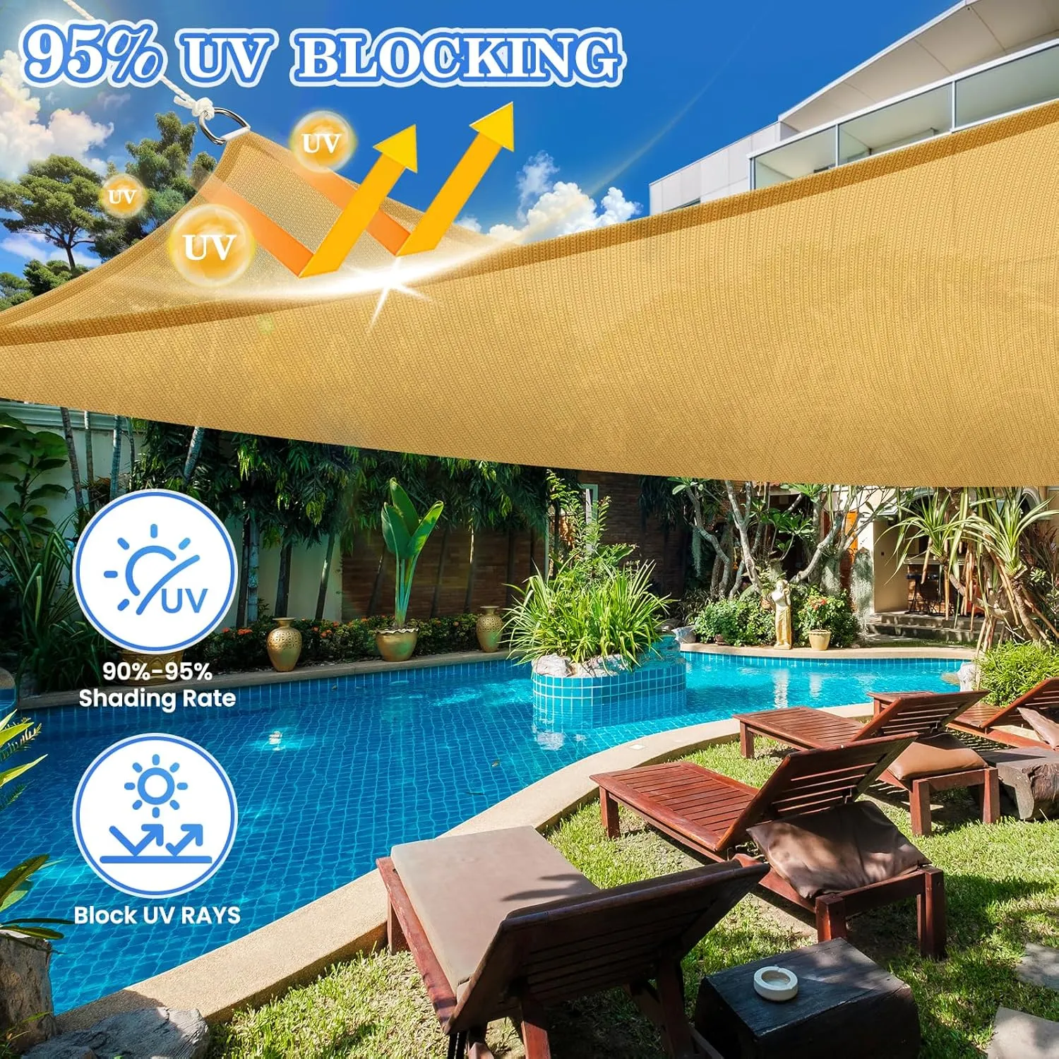 HappyTrends Sun Shades Outdoor Patio,Heavy Duty Shade Sail UV Protection Beach Canopy,Tear and Rust Resistant Wind Sail for Yard Deck Lawn Garden Triangle Sunshade(20' X 20' X 20',Sand)