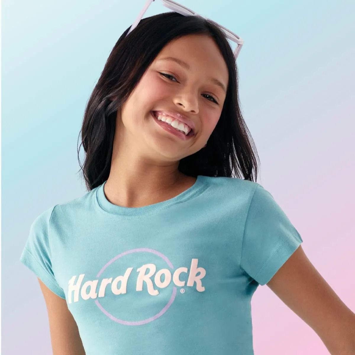 Hard Rock Youth Kids Girls Pop of Color Tee in Light Aqua