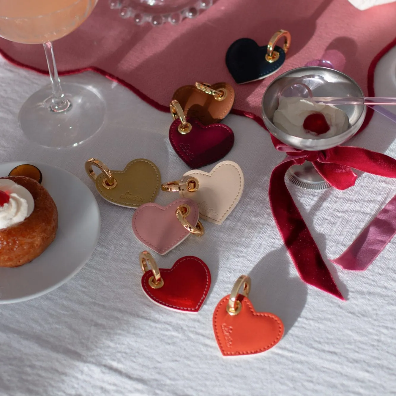 Heart Vegan Apple Leather Key Ring | Navy & Camel