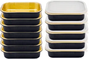 Heavy Duty Aluminum Pans with Lids Double Thick Black Gold Aluminum Foil Baking Pan Food Container for Heating Cooking Meal Prep Storage Freezer and Takeout,Party baking tray (A set of 40 pieces)