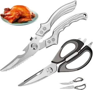 Heavy Duty Kitchen Poultry Shears 2 Pack,Professional Stainless Steel Sharp Cooking Utility Scissors,BBQ Food Scissors For Meat,Bones,Turkey,Vegetables,Seafood and Fish,Dishwasher Safety