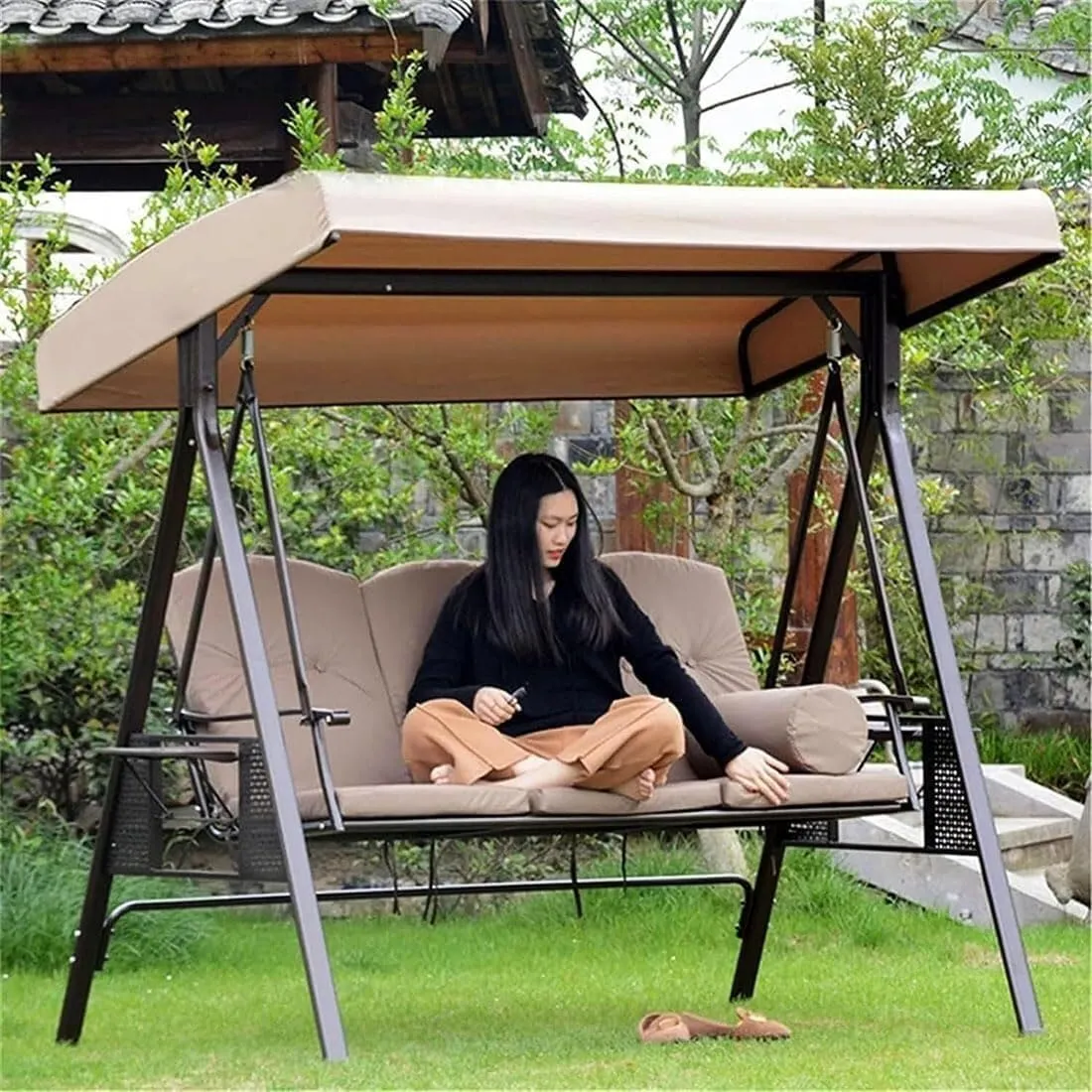 Heavy-Duty Swing Chair Canopy Replacement - Waterproof and Windproof Rip-Proof Top Cover for 3-Seater Garden Swing Seat(A,84x48x9inch)