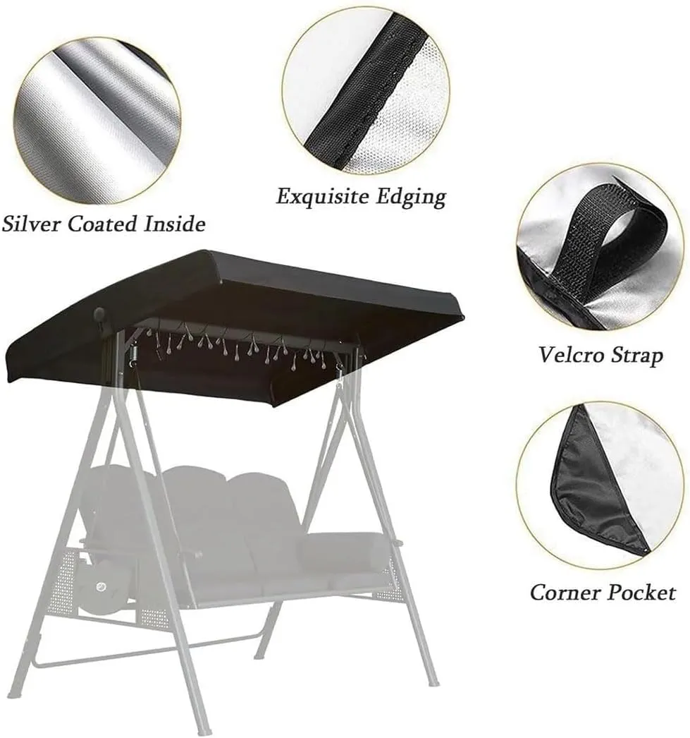 Heavy-Duty Swing Chair Canopy Replacement - Waterproof and Windproof Rip-Proof Top Cover for 3-Seater Garden Swing Seat(A,84x48x9inch)