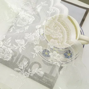 H.ebony Lace Kitchen Curtains 45 inch Length Chic Floral Bathroom Sheers for Small Window Ivory Short Sheer Curtain Panels for Bedroom Laundry Room Light Filtering Net Curtains 2 Panels, Ivory