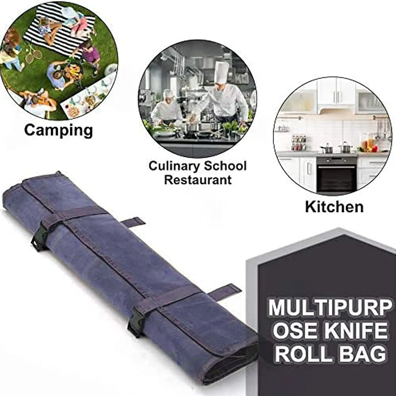 HERSENT Chef’s Knife Roll Bag,Waxed Canvas Knife Cultery Carrier, Portable Chef Knife Cases,Knife Pouch Holders With 10 Slots Plus 1 Zipper Pockets Can Hold Home Kitchen Knife Tools Up To 18.8”