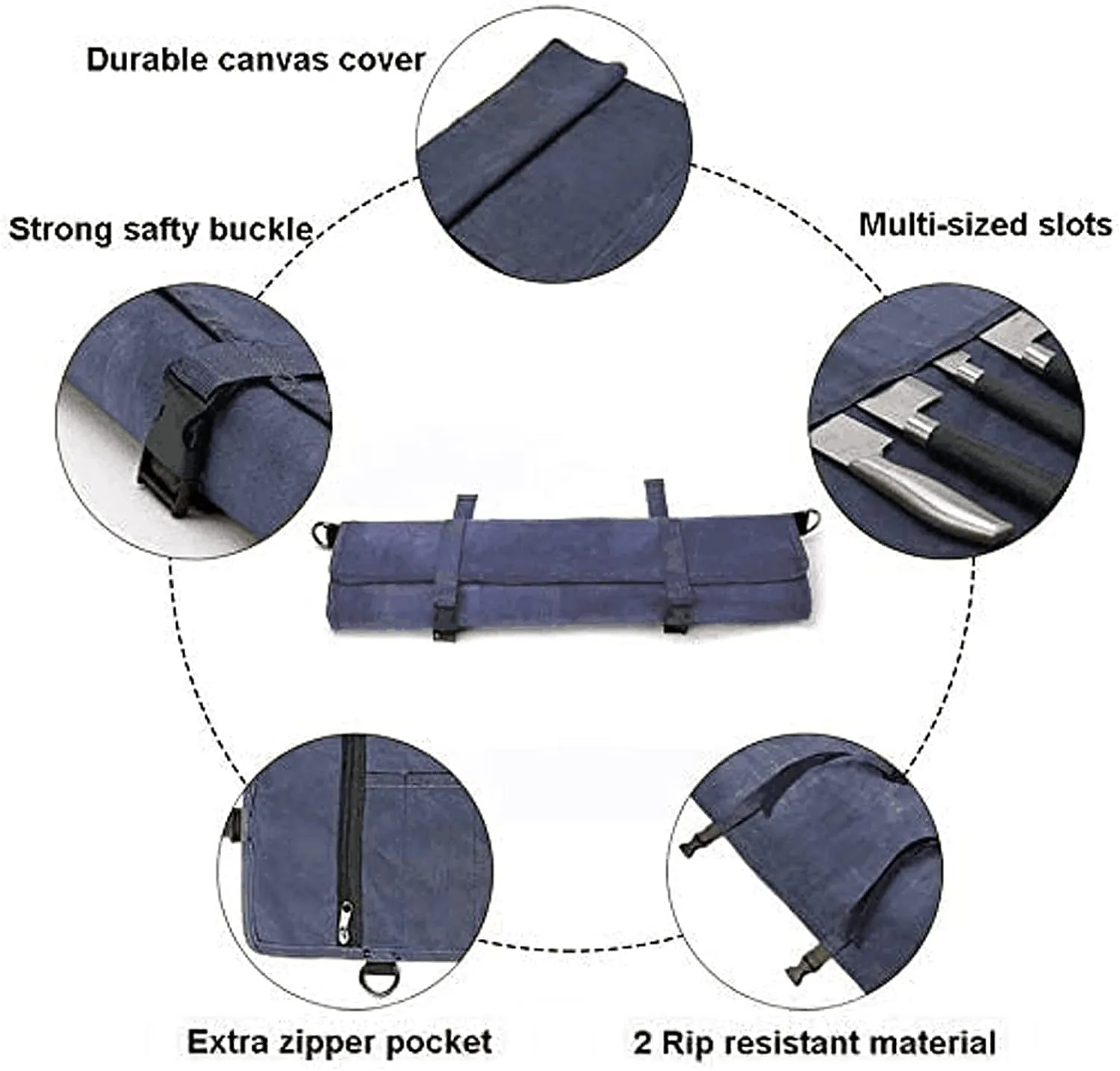 HERSENT Chef’s Knife Roll Bag,Waxed Canvas Knife Cultery Carrier, Portable Chef Knife Cases,Knife Pouch Holders With 10 Slots Plus 1 Zipper Pockets Can Hold Home Kitchen Knife Tools Up To 18.8”