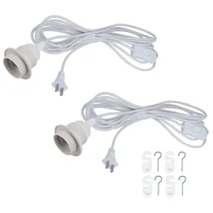 HESSION 15.6ft Plug in Pendant Light, 2-Pack Light Sockets Extension Cord, White Hanging Light Cord E26/E27 Latern Pendant Light Fixtures with ON/Off Switch