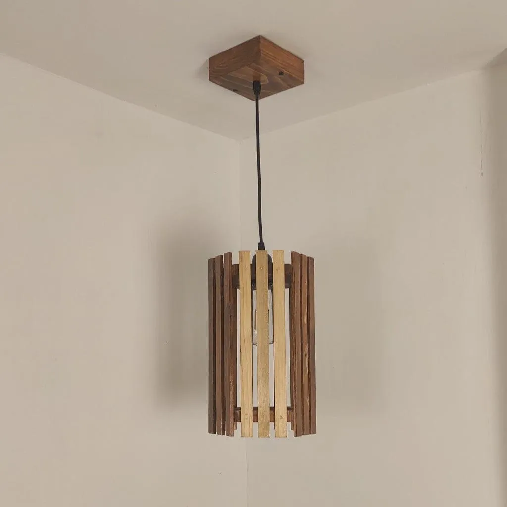 Hexa Brown Wooden Single Hanging Lamp