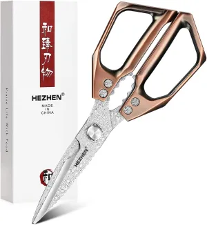 HEZHEN Damascus Kitchen Shears, 110 Layers Damascus Steel Heavy Duty Kitchen Scissors Multifunctional Cooking Scissors Poultry Shears, Aluminium Alloy Handle