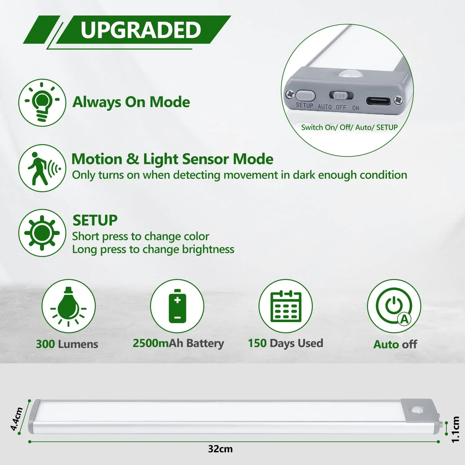 HIBOITEC 60 LED Under Cabinet Lights, 3 Color Temperatures Motion Sensor Light Indoor, 2500mAh Rechargeable Stepless Dimmable Closet Lighting, Wireless Night for Drawer, Wardrobe, Kitchen, Hallway