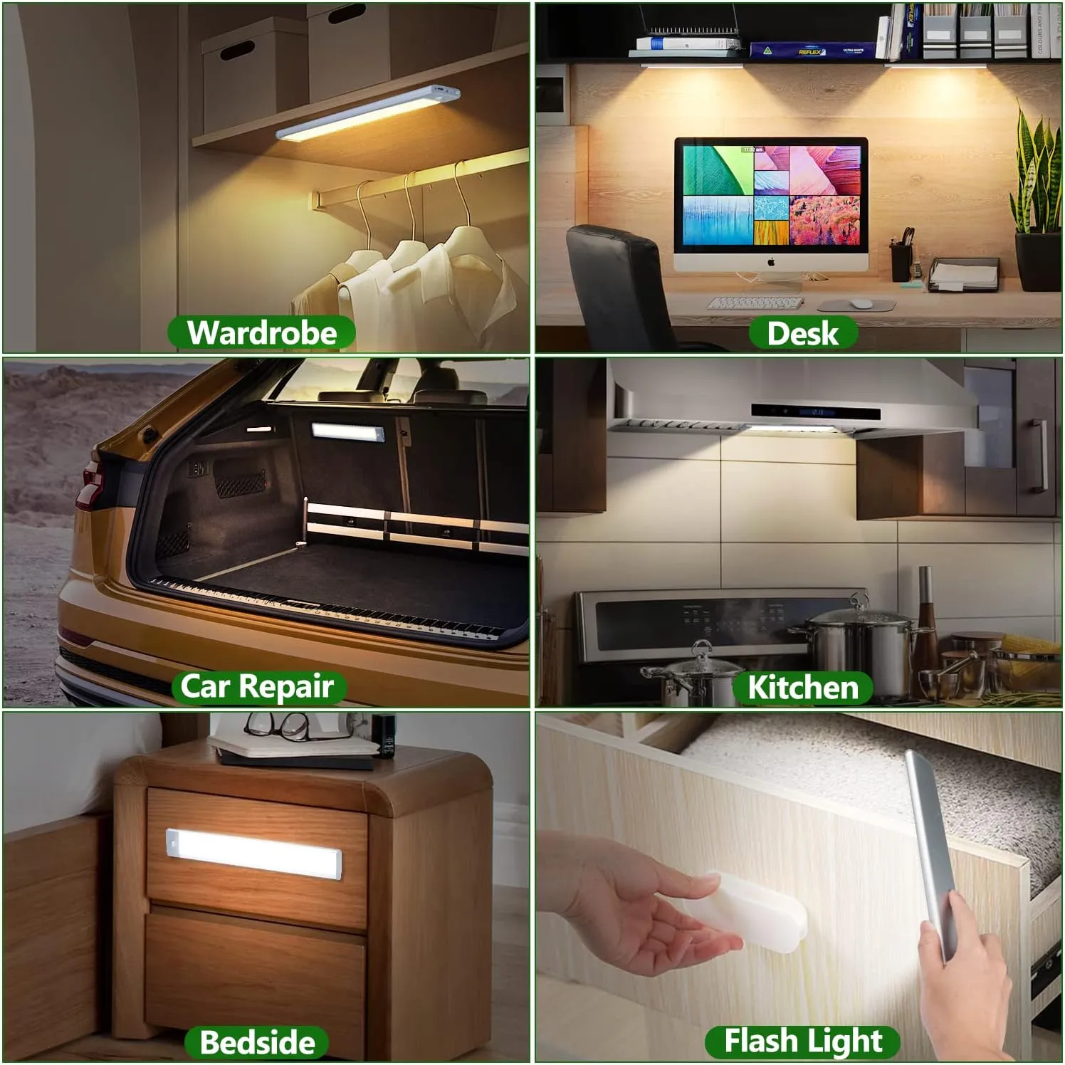 HIBOITEC 60 LED Under Cabinet Lights, 3 Color Temperatures Motion Sensor Light Indoor, 2500mAh Rechargeable Stepless Dimmable Closet Lighting, Wireless Night for Drawer, Wardrobe, Kitchen, Hallway