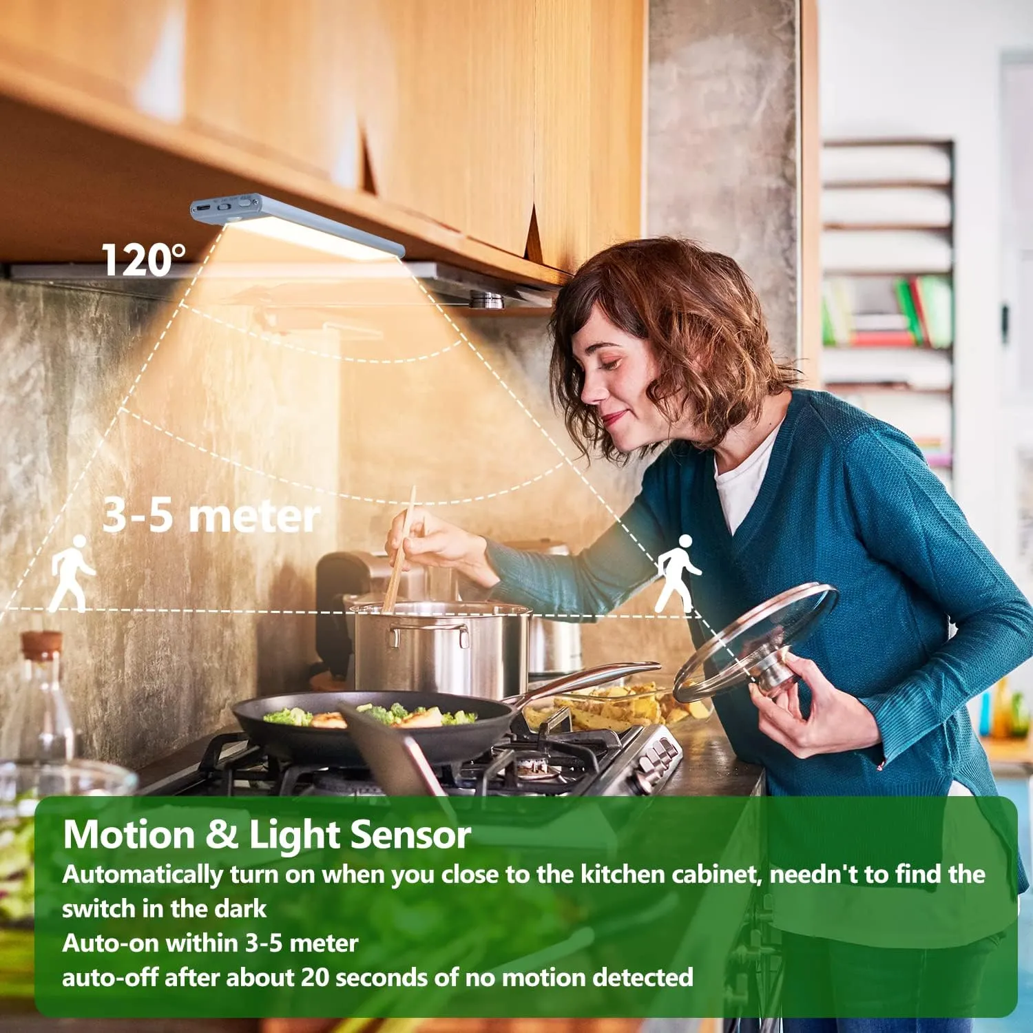HIBOITEC 60 LED Under Cabinet Lights, 3 Color Temperatures Motion Sensor Light Indoor, 2500mAh Rechargeable Stepless Dimmable Closet Lighting, Wireless Night for Drawer, Wardrobe, Kitchen, Hallway