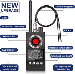 Hidden Camera Detector with Signal Strength Detection, Infrared Camera Finder, Magnetic Field and GPS Tracker Detection - Anti-Spy Bug Sweeper for Privacy Protection - K68
