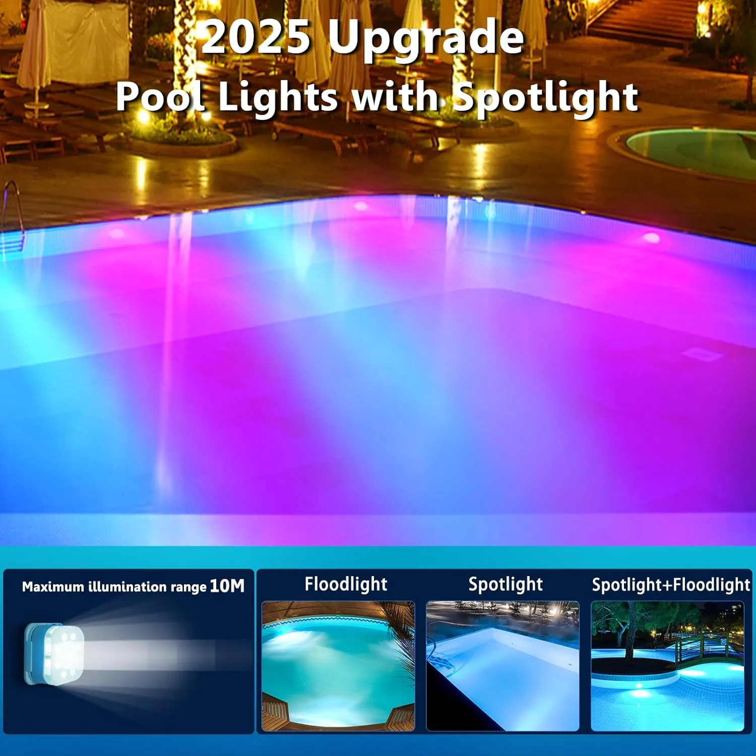 HL Pool Lights with Remote,Submersible LED Light with Spotlight,RGB Rechargeable Floating Light,Waterproof Underwater lamp for Above Ground Inground Swimming Pool,Hot Tubs,Ponds,Fountain Decor 2 Pack