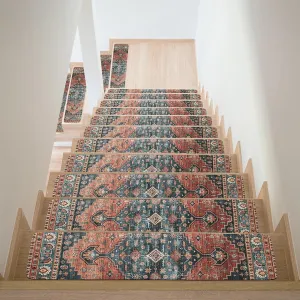 HOMBYS Non-Slip Carpet Stair Treads for Wooden Steps Set of 15, 30"X8" Indoor Stair Runner Extra Slip Resistant Stair Rugs Rubber Safety Mats, Stairway Grip Step Treads RED&Blue