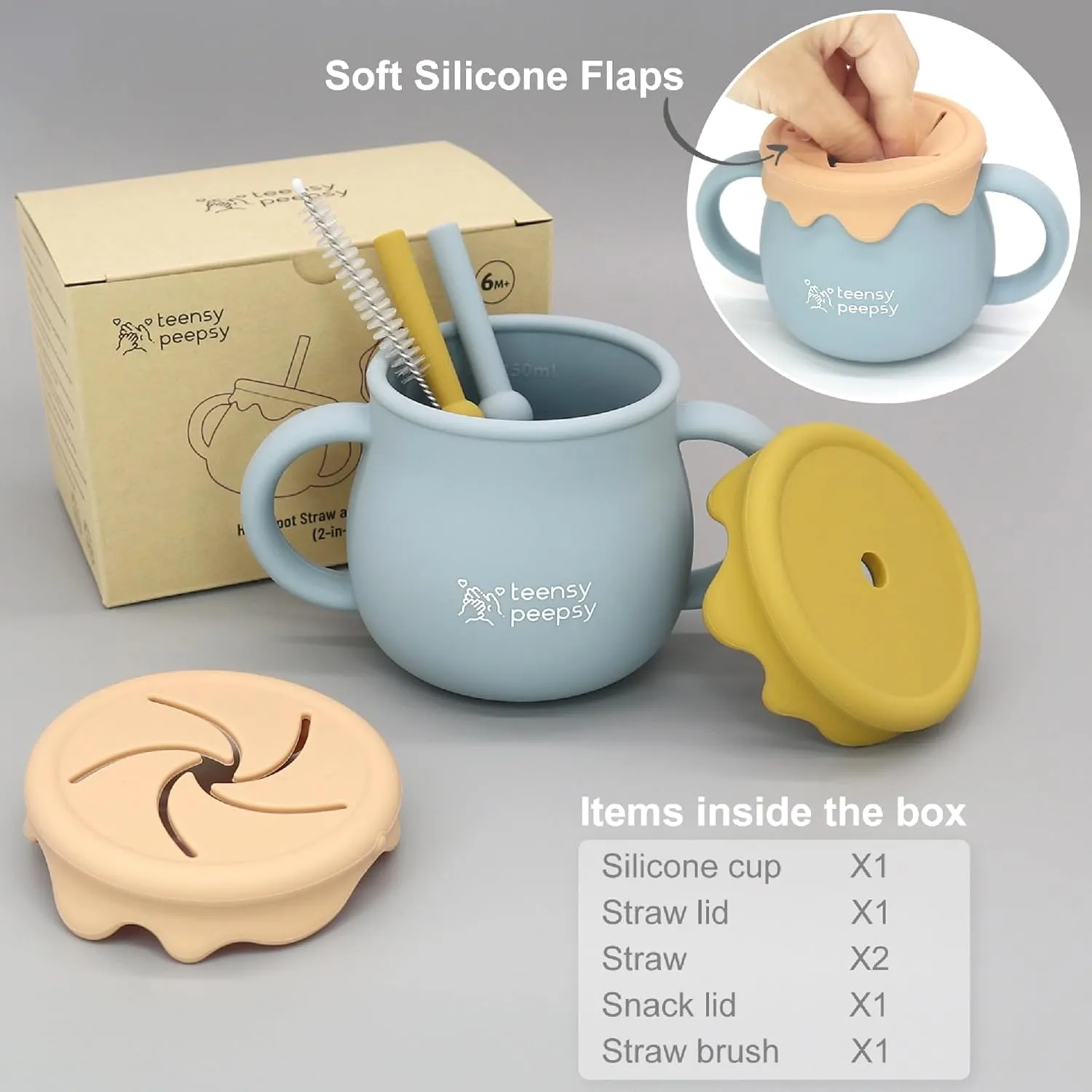 Honey Pot 3-in-1 Silicone Training Cup 8.5oz, Baby Sippy Cup with Straw & Snack Cup for 6 months  Straw Cup for Baby Boy Gift, Toddler Smoothie Mug (Honey Jar Blue)