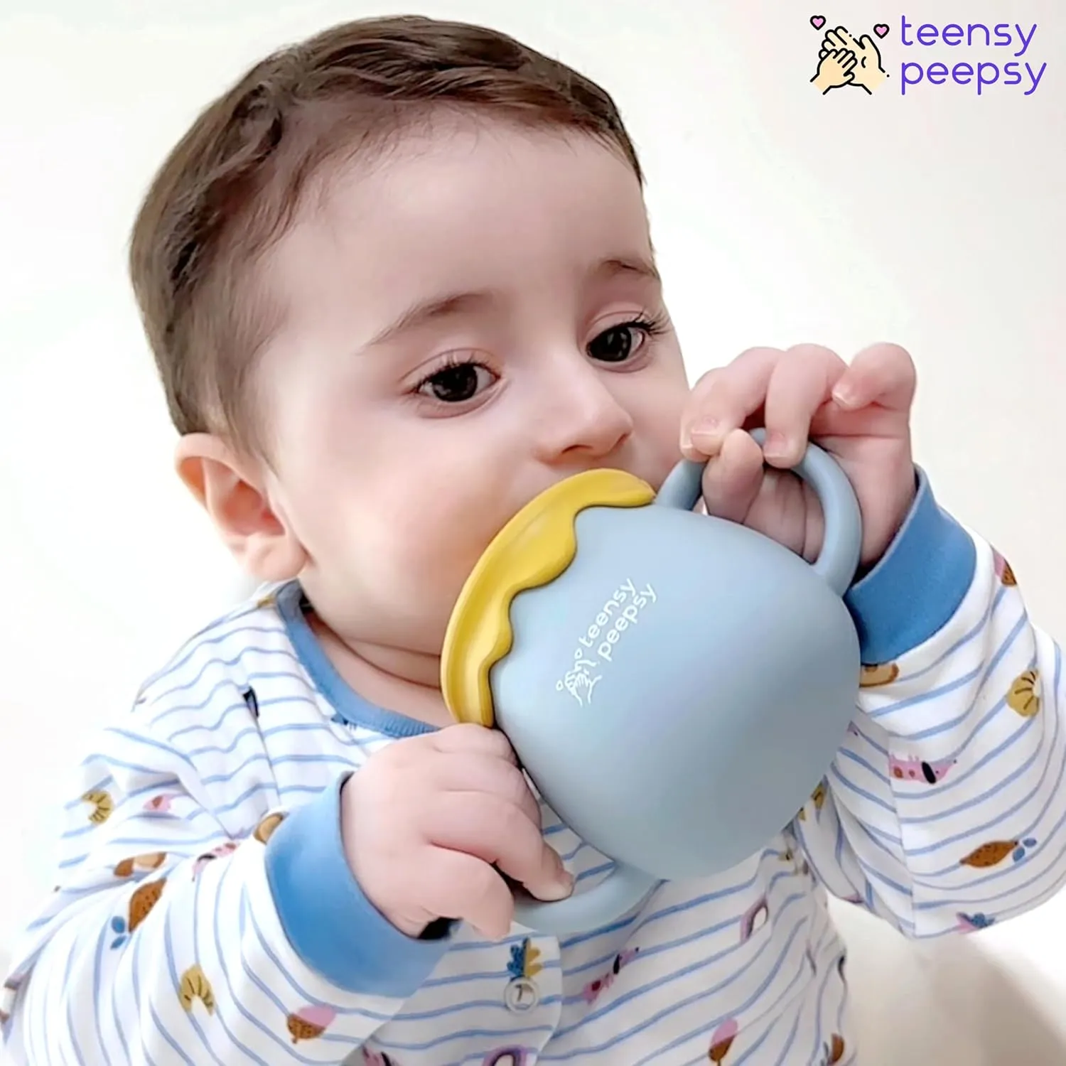 Honey Pot 3-in-1 Silicone Training Cup 8.5oz, Baby Sippy Cup with Straw & Snack Cup for 6 months  Straw Cup for Baby Boy Gift, Toddler Smoothie Mug (Honey Jar Blue)