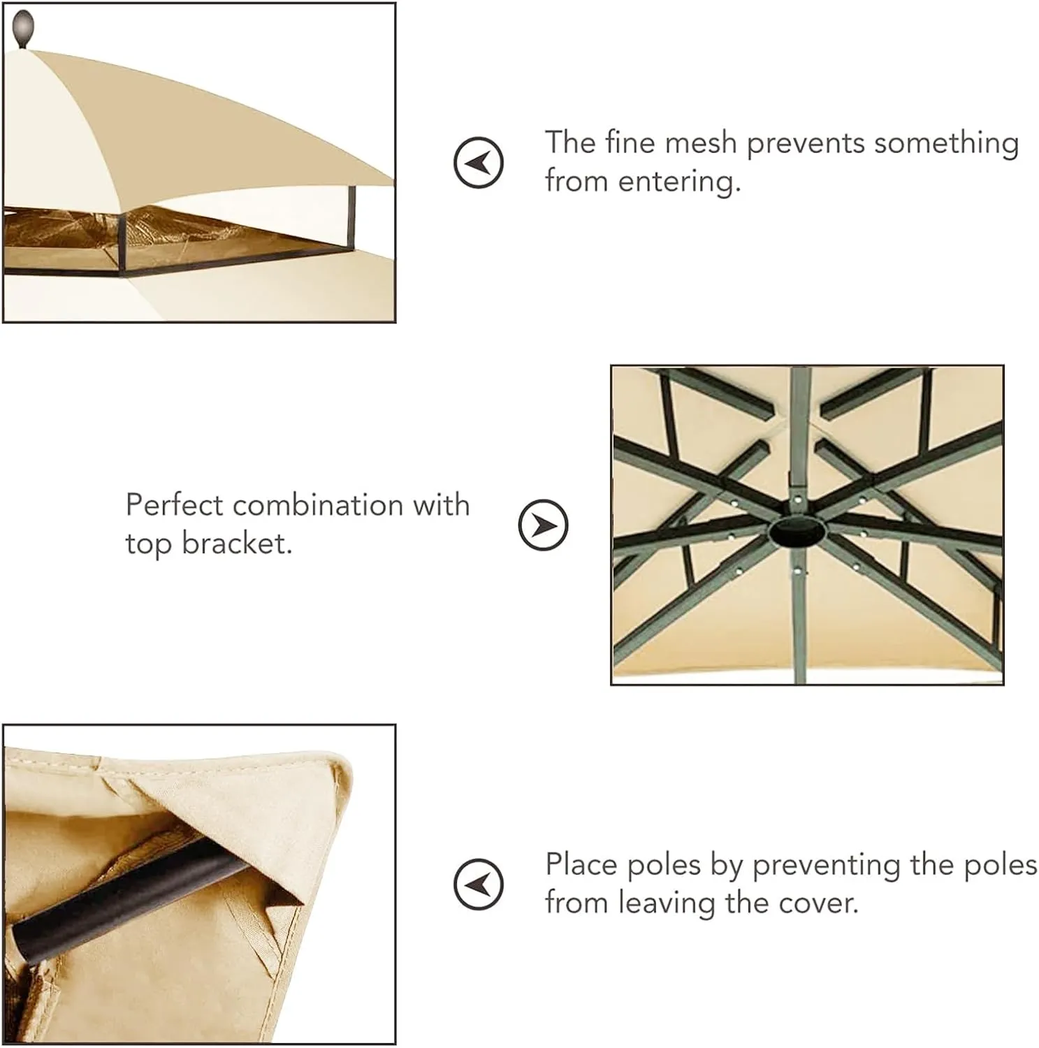 Hugline Outdoor Replacement Canopy Top Double Tier Gazebo Roof Cover for Lowe's Allen Roth 10x12 Gazebo #GF-12S004B-1 (Beige)