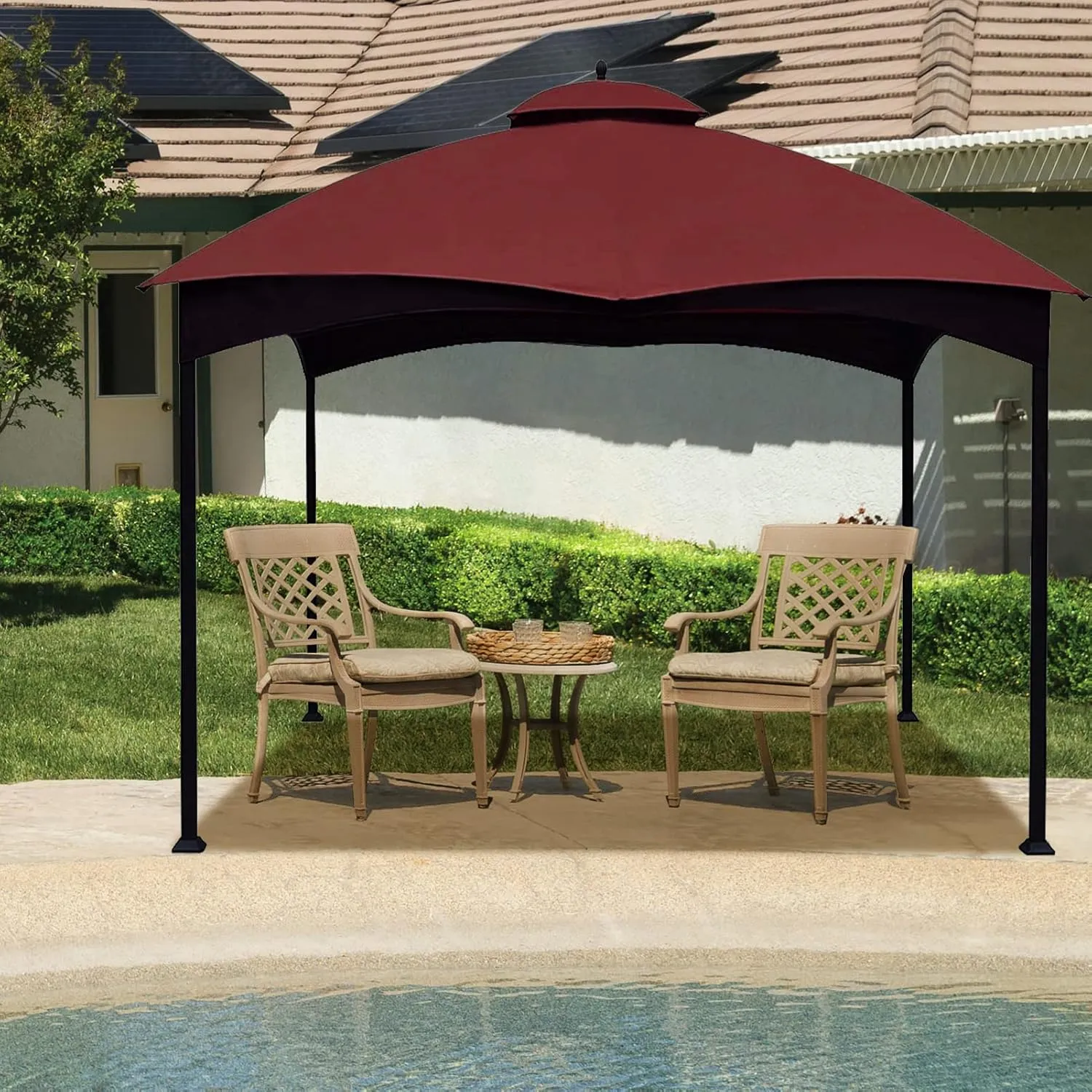 Hugline Outdoor Replacement Canopy Top Double Tier Gazebo Roof Cover for Lowe's Allen Roth 10x12 Gazebo #GF-12S004B-1 (Burgundy)