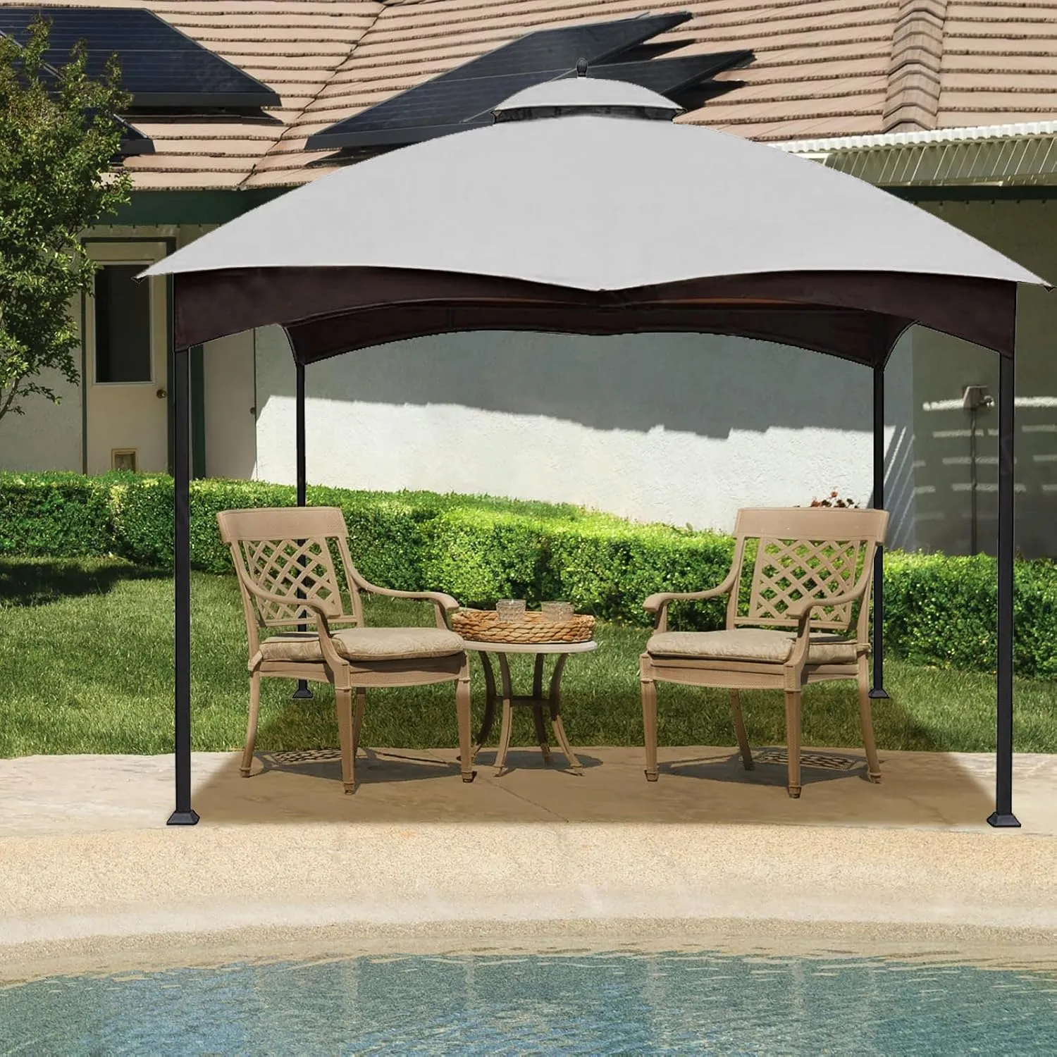 Hugline Outdoor Replacement Canopy Top Double Tier Gazebo Roof Cover for Lowe's Allen Roth 10x12 Gazebo #GF-12S004B-1 (Gray)