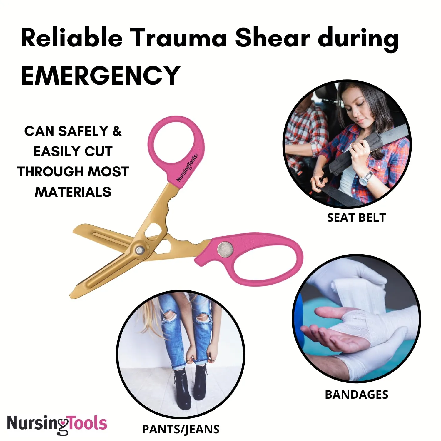 Hummingbird 4-in-1 Medical Scissors - Compact Pocket Size Trauma Shears for Nurses, Students, Practitioners & Medical Professionals (Hibiscus Pink)