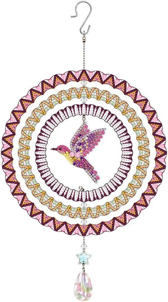 Hummingbird Crystal Suncatcher Wind Chime Window Hanging – K9 Rainbow Prism Angel Teardrop Light Catcher DIY Rhinestone Kit Home Wedding Decor