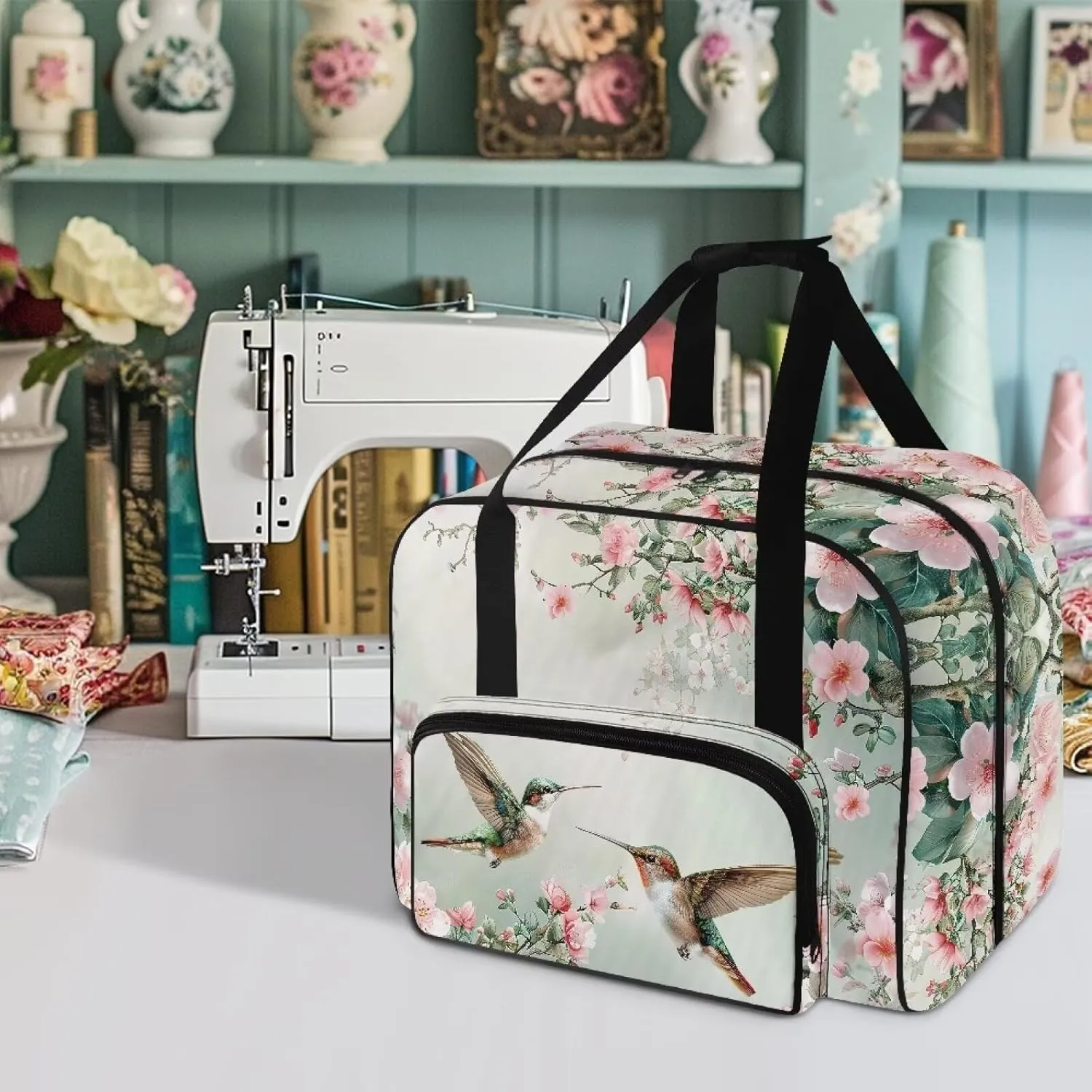Hummingbird Sewing Machine Bag with Pockets and Handles Sewing Machine Carrying Case Wear-Resisting Sewing Machine Covers for Sewing Machine and Extra Sewing Accessories