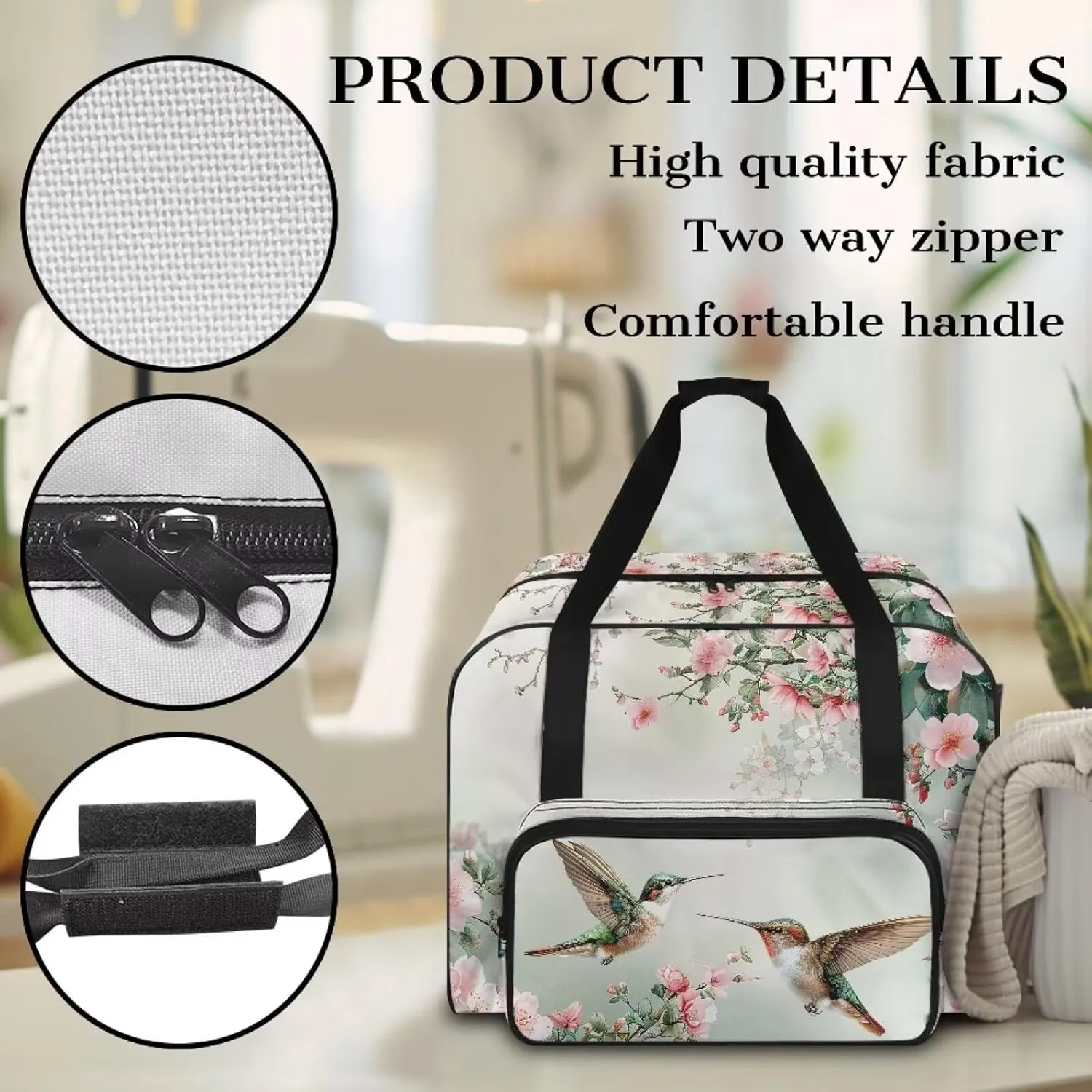 Hummingbird Sewing Machine Bag with Pockets and Handles Sewing Machine Carrying Case Wear-Resisting Sewing Machine Covers for Sewing Machine and Extra Sewing Accessories