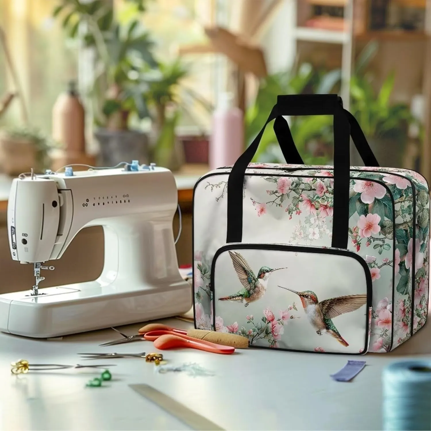 Hummingbird Sewing Machine Bag with Pockets and Handles Sewing Machine Carrying Case Wear-Resisting Sewing Machine Covers for Sewing Machine and Extra Sewing Accessories