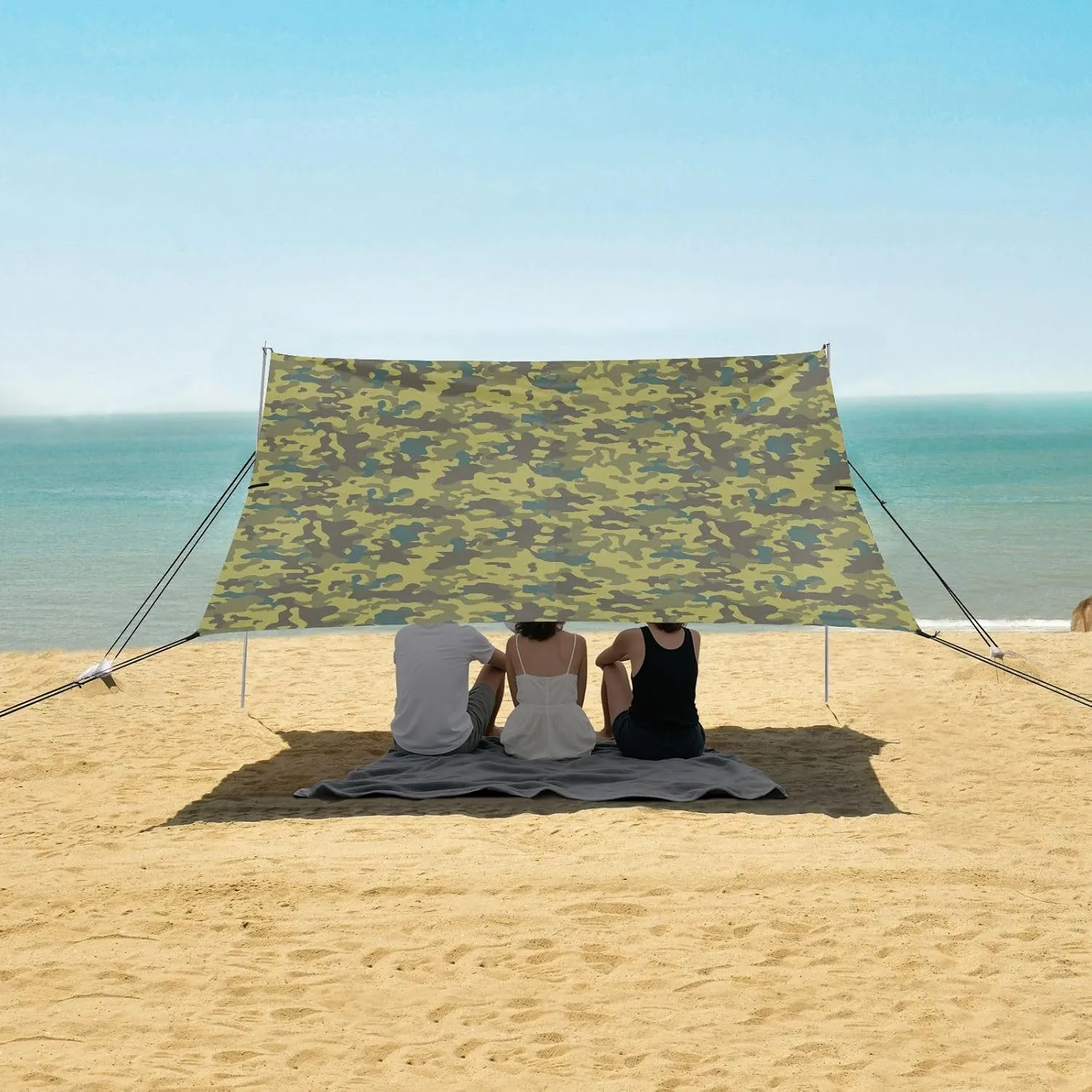 Hunter Green Camouflage Pattern Beach Camping Tent Sun Shelter for Whole Family, Beach Shade Canopy with UPF50  UV Protection,Easy Set Up and Carry,Outdoor Shade for Trips, Fishing, Backyard Fu