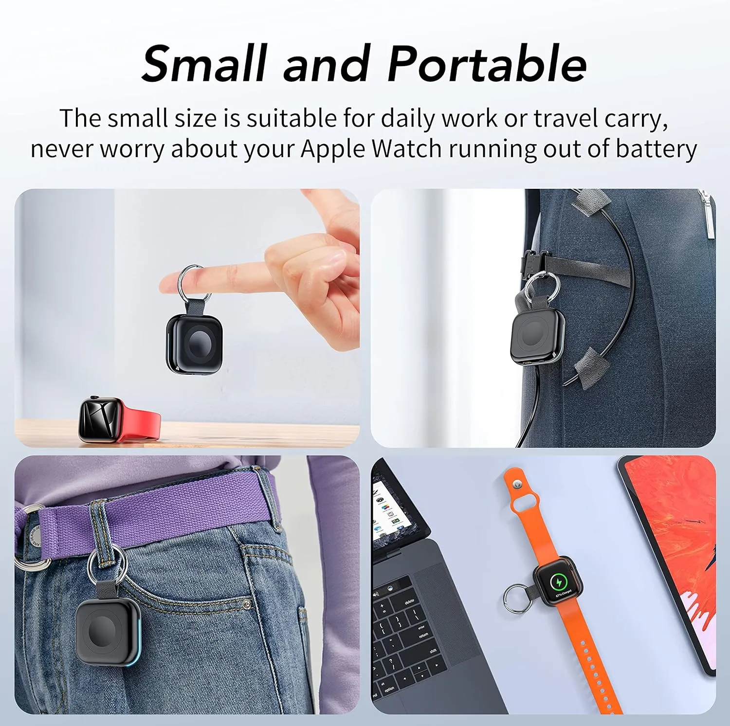 HUOTO Portable Charger for Apple Watch,Wireless Magnetic iWatch Charger 1200mAh Power Bank Travel Keychain Accessories Smart Chargers for Apple Watch Series 10/9/8/7/6/SE/5/4/3/2/1/UItra/UItra 2