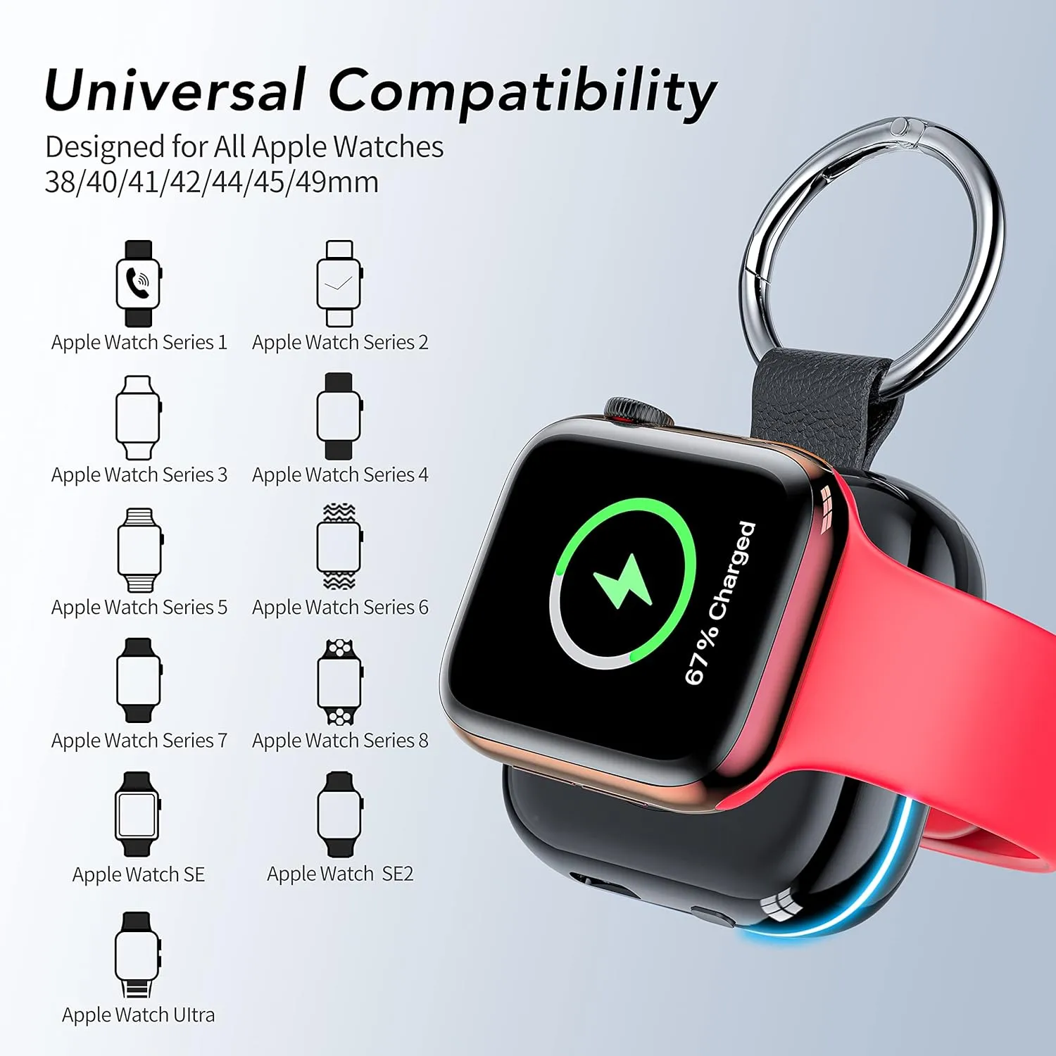 HUOTO Portable Charger for Apple Watch,Wireless Magnetic iWatch Charger 1200mAh Power Bank Travel Keychain Accessories Smart Chargers for Apple Watch Series 10/9/8/7/6/SE/5/4/3/2/1/UItra/UItra 2