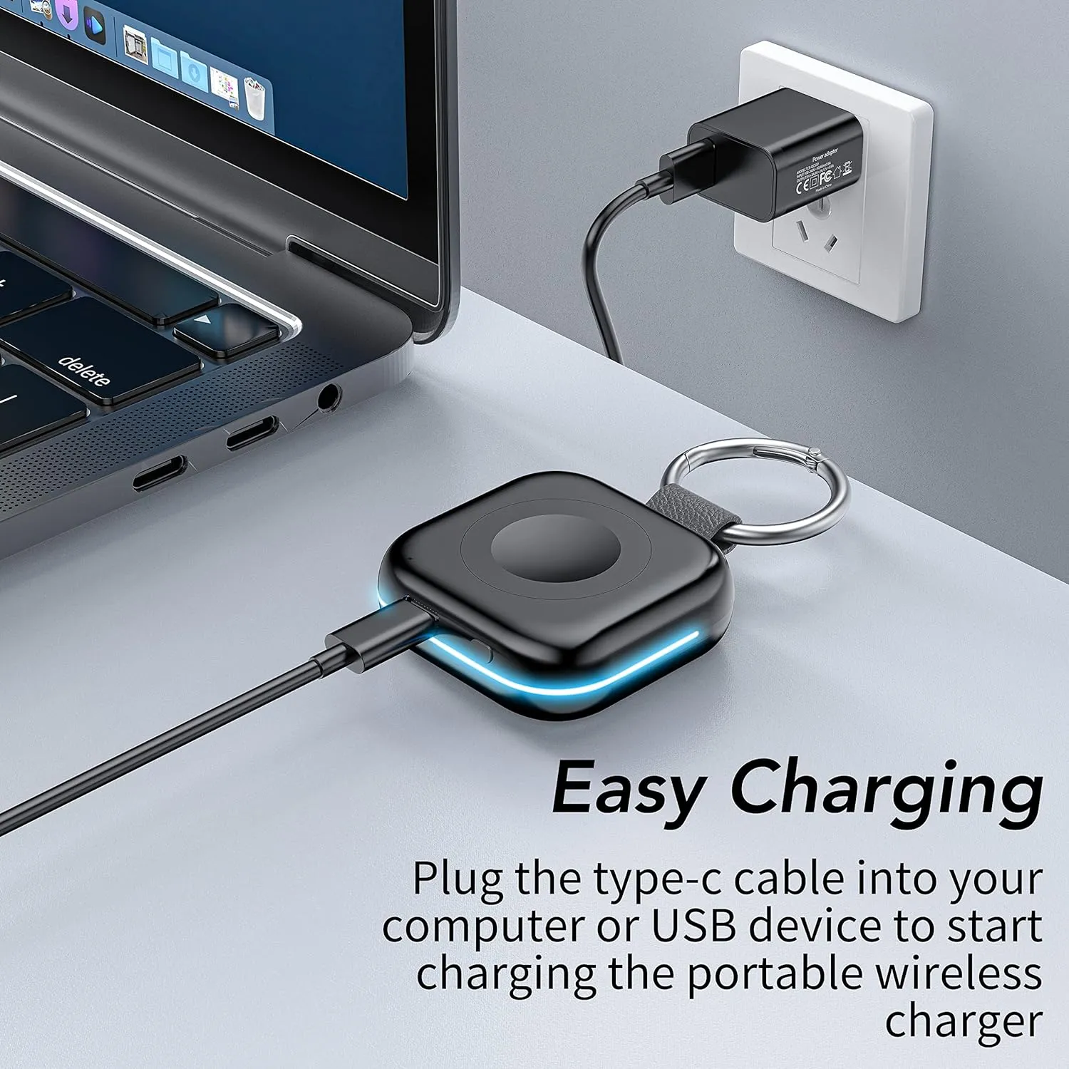 HUOTO Portable Charger for Apple Watch,Wireless Magnetic iWatch Charger 1200mAh Power Bank Travel Keychain Accessories Smart Chargers for Apple Watch Series 10/9/8/7/6/SE/5/4/3/2/1/UItra/UItra 2