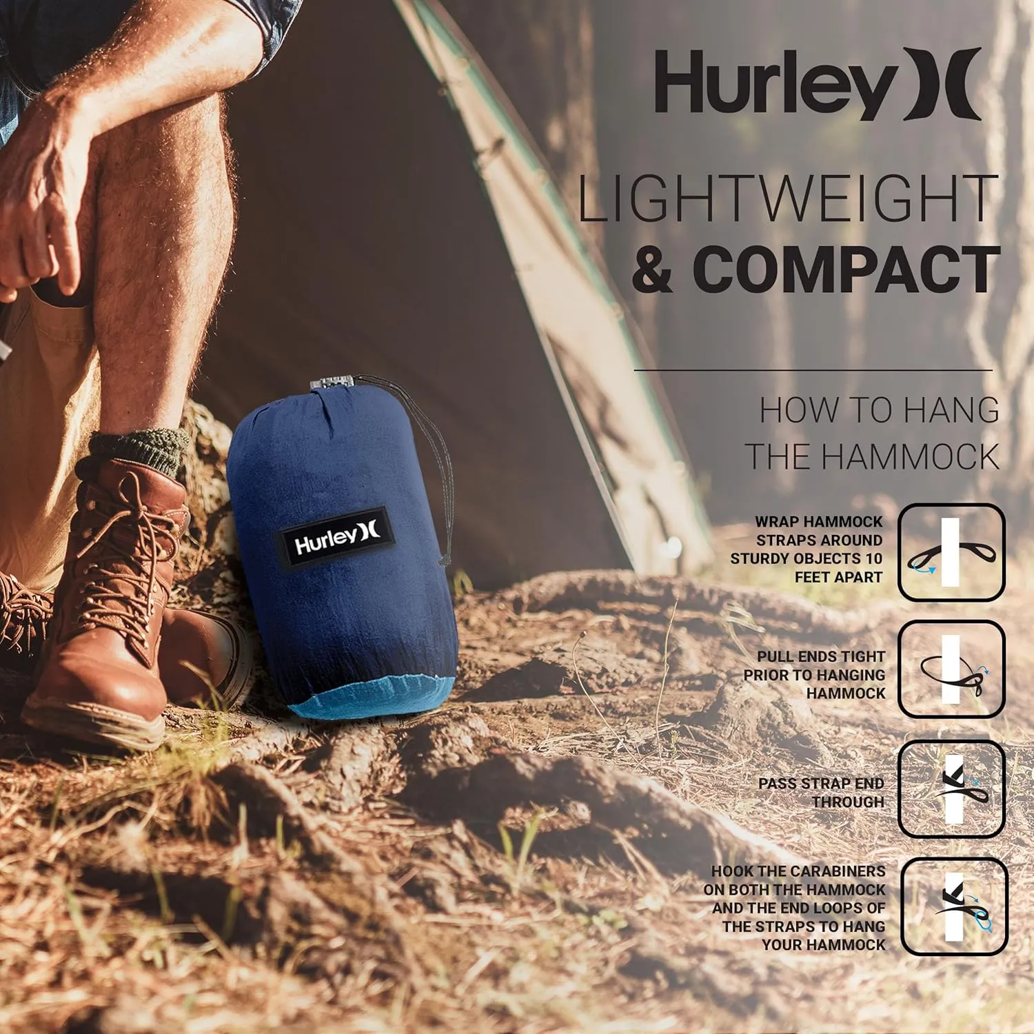 Hurley Duo Camping Hammock - 2 Person Portable Hammock for Camping, Heavy Duty Hammock, Parachute Nylon Fabric - Camping Accessories for Outdoor Activity - Holds 400lbs, Harvest Pumpkin, 118 x 79