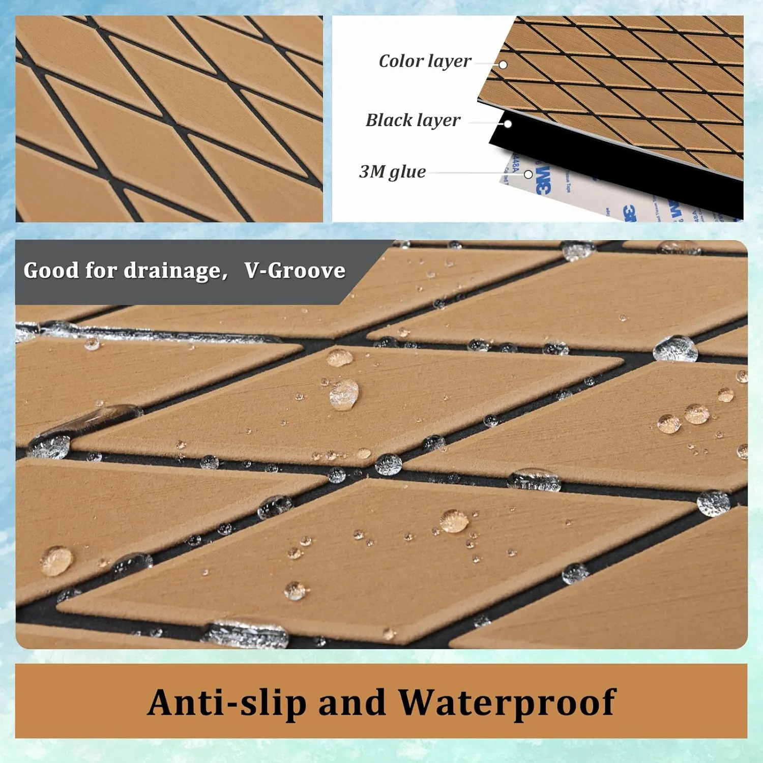 HXBYX EVA Foam Boat Flooring with 3M Adhesive Backing 6mm Thick Diamond Sea Deck Boat Carpet Marine Non-Slip Self-Adhesive Flooring Sheet for Kayak Yacht SwimPool RV 94"x43.9"/28.3"/15.3"
