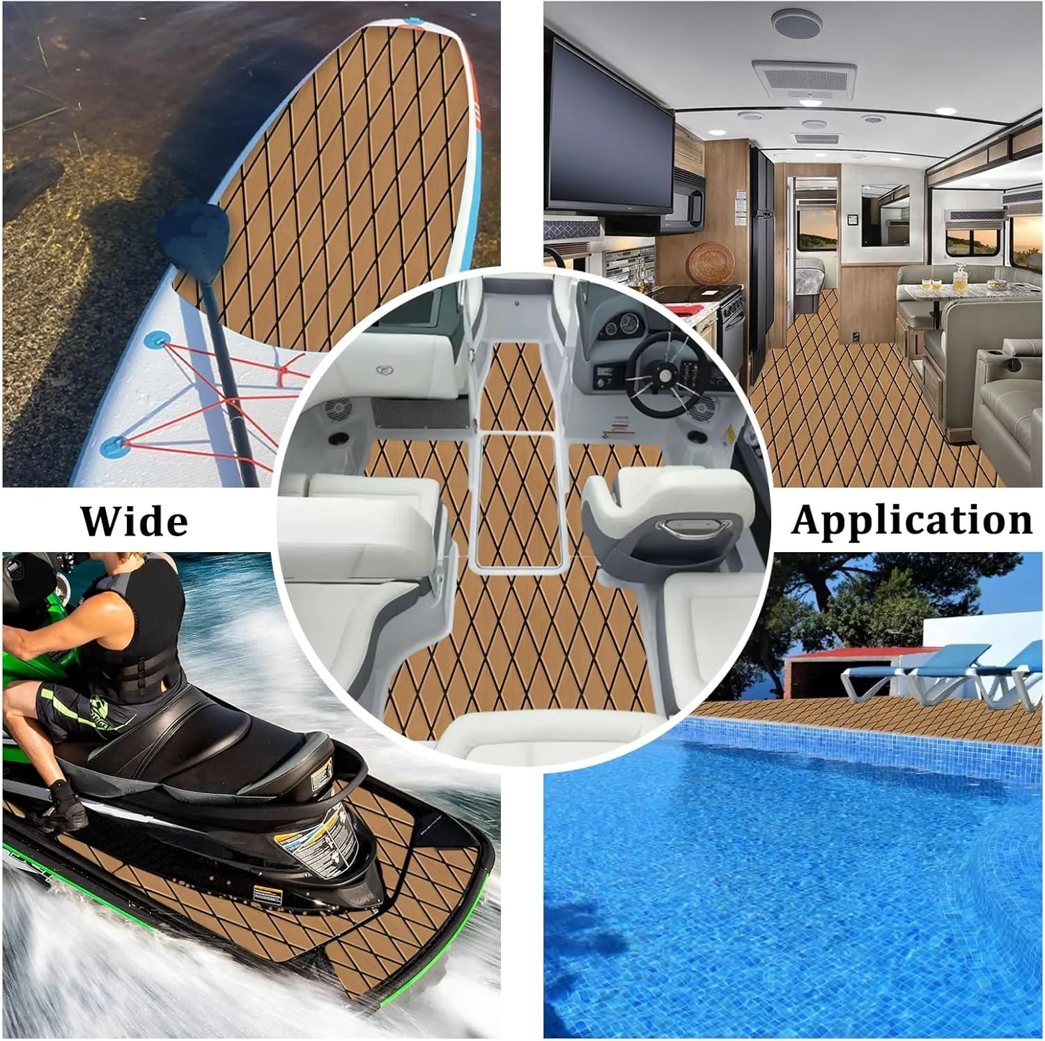 HXBYX EVA Foam Boat Flooring with 3M Adhesive Backing 6mm Thick Diamond Sea Deck Boat Carpet Marine Non-Slip Self-Adhesive Flooring Sheet for Kayak Yacht SwimPool RV 94"x43.9"/28.3"/15.3"