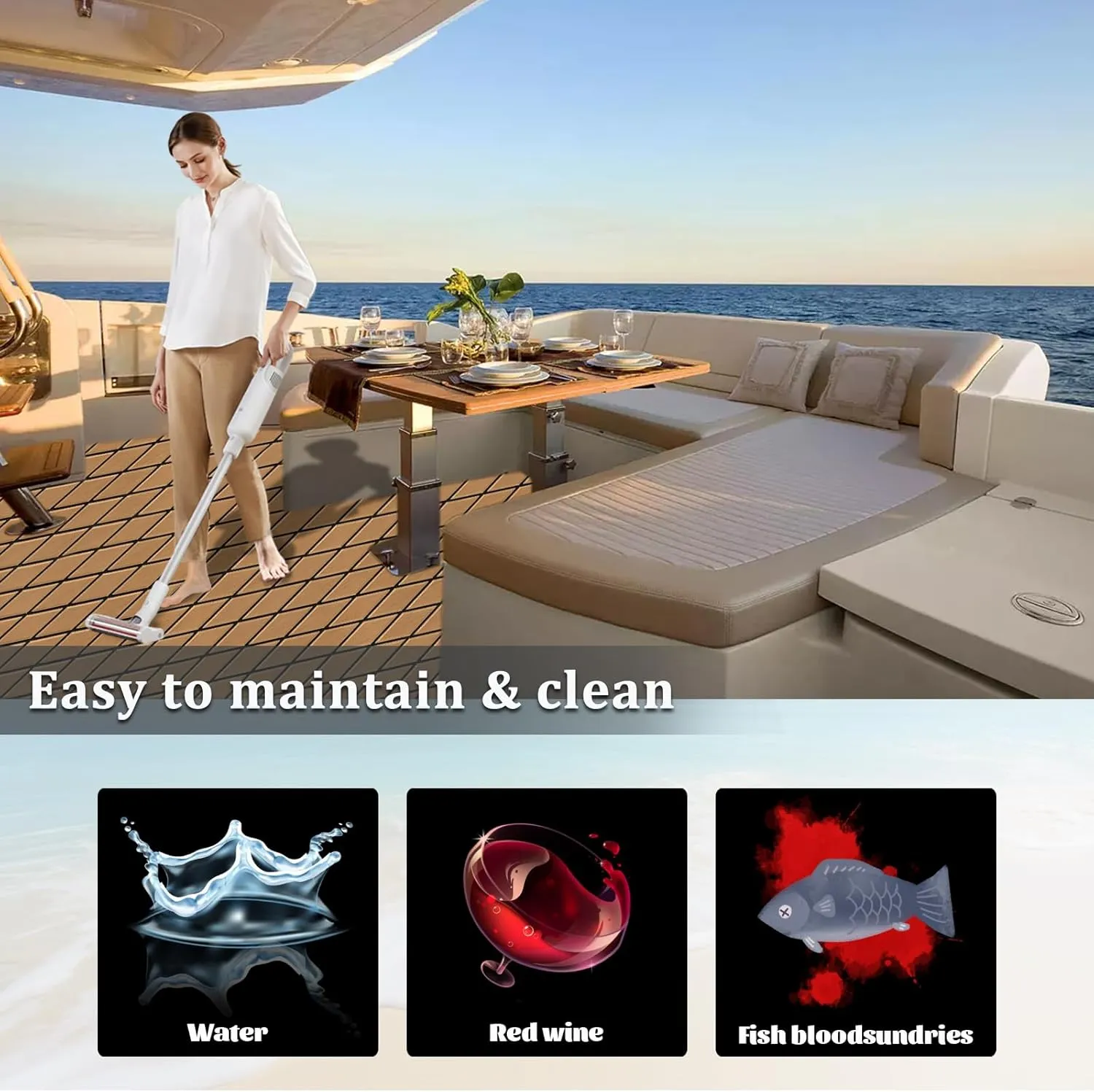 HXBYX EVA Foam Boat Flooring with 3M Adhesive Backing 6mm Thick Diamond Sea Deck Boat Carpet Marine Non-Slip Self-Adhesive Flooring Sheet for Kayak Yacht SwimPool RV 94"x43.9"/28.3"/15.3"