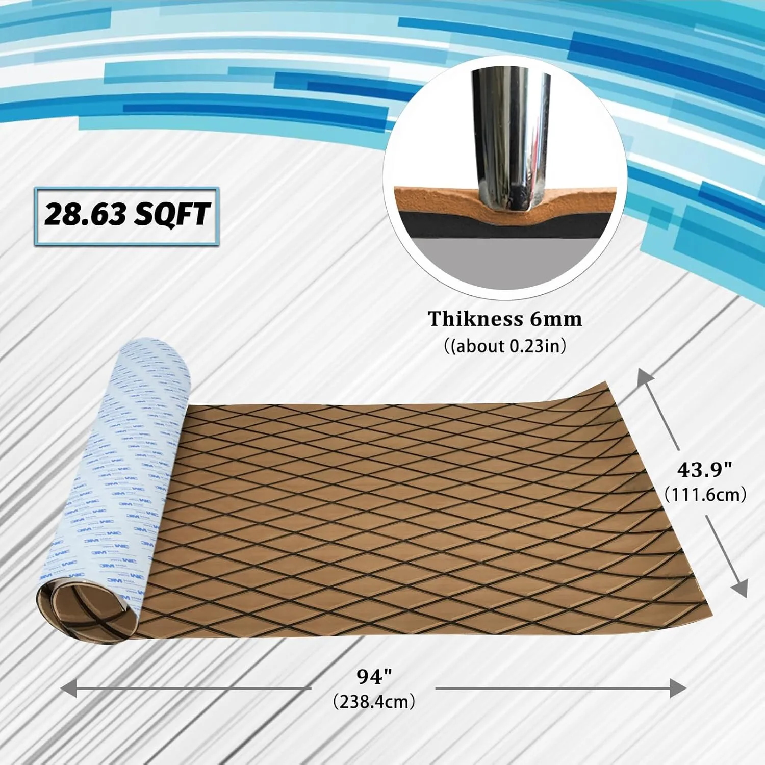 HXBYX EVA Foam Boat Flooring with 3M Adhesive Backing 6mm Thick Diamond Sea Deck Boat Carpet Marine Non-Slip Self-Adhesive Flooring Sheet for Kayak Yacht SwimPool RV 94"x43.9"/28.3"/15.3"
