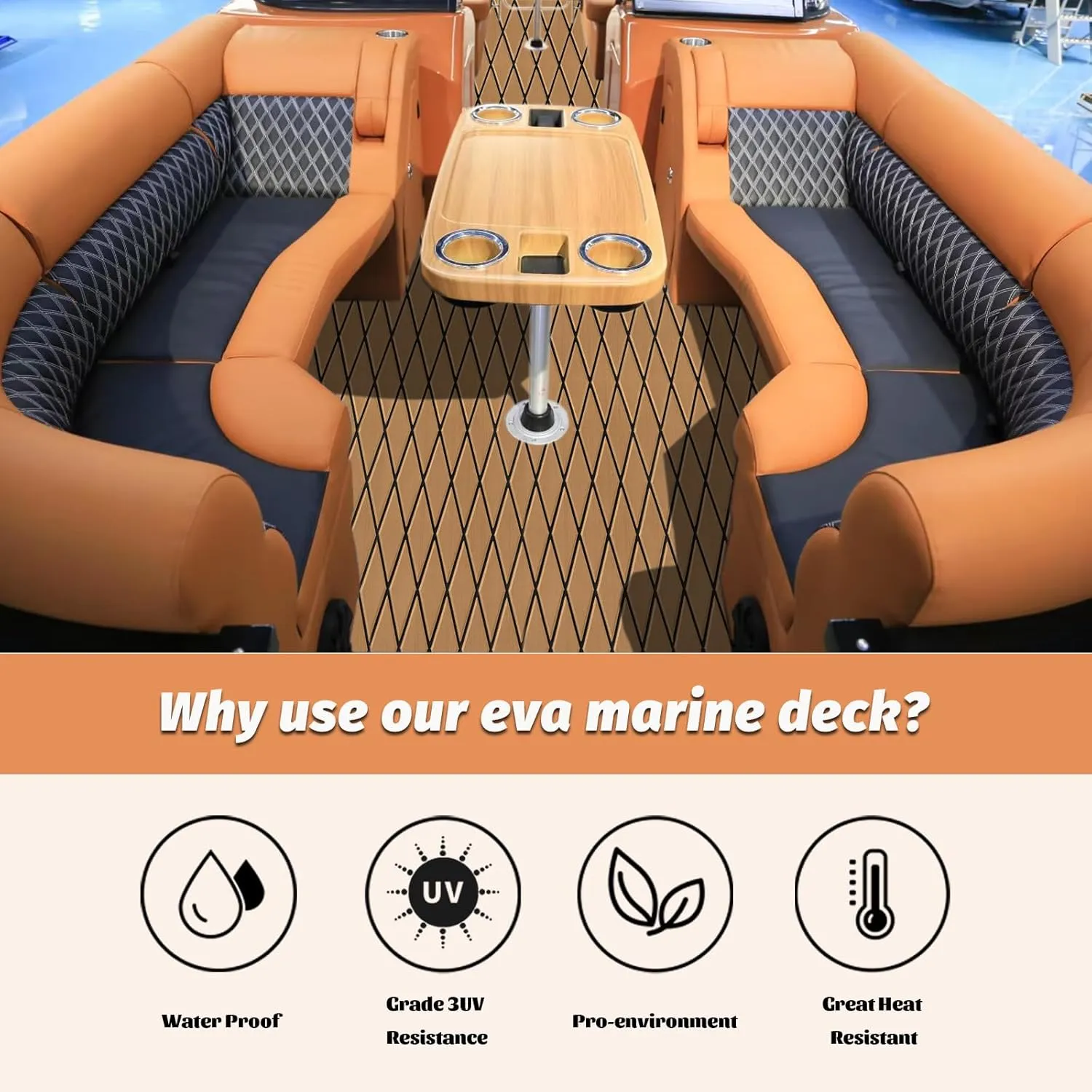 HXBYX EVA Foam Boat Flooring with 3M Adhesive Backing 6mm Thick Diamond Sea Deck Boat Carpet Marine Non-Slip Self-Adhesive Flooring Sheet for Kayak Yacht SwimPool RV 94"x43.9"/28.3"/15.3"