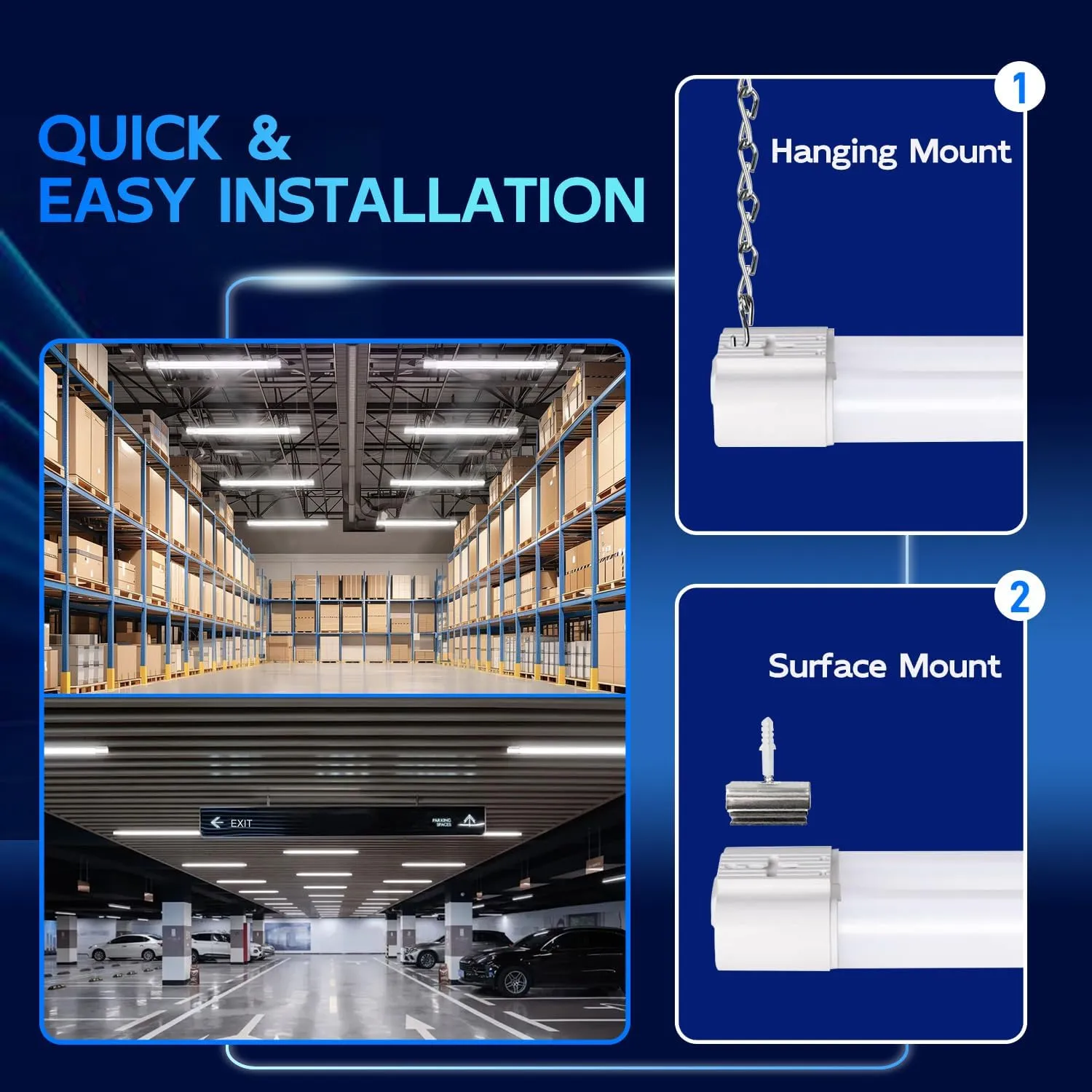 hykolity 4 Pack Linkable LED Shop Light for Garage, 2FT 22W Utility Light Fixture, 2500lm, 5000K Daylight LED Workbench Lighting with Power Cord, Hanging or Flush Mount, White - ETL